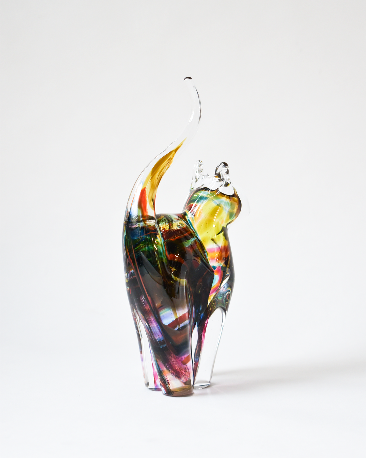 Mustard & Multicoloured Blown Glass Cat (M)