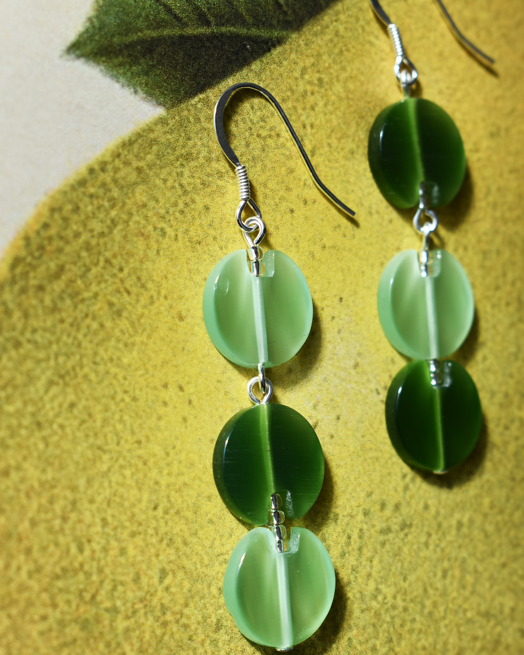 'Green Glass' Asymmetrical Earrings