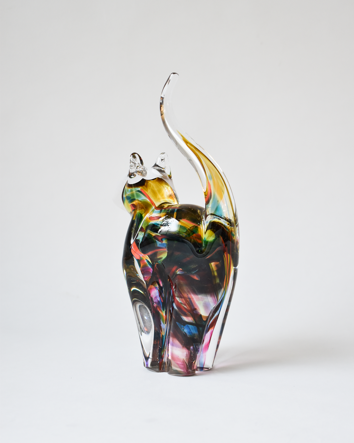 Mustard & Multicoloured Blown Glass Cat (M)