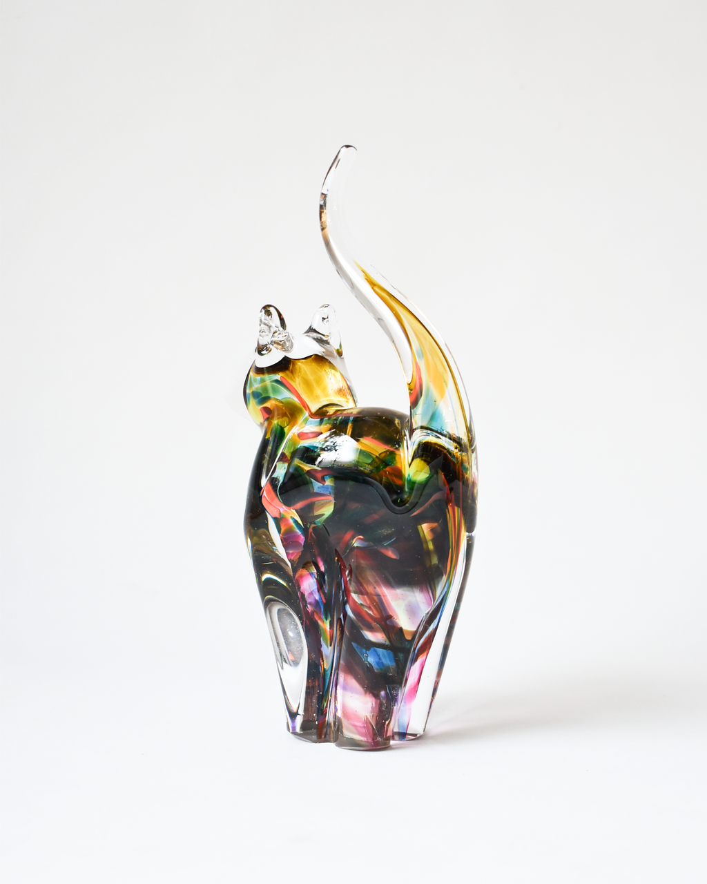 Mustard & Multicoloured Blown Glass Cat (M)