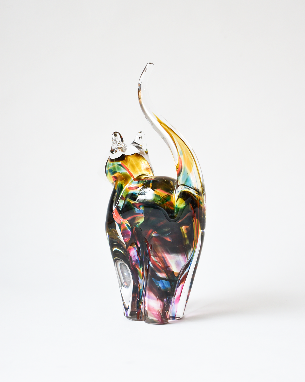 Mustard & Multicoloured Blown Glass Cat (M)