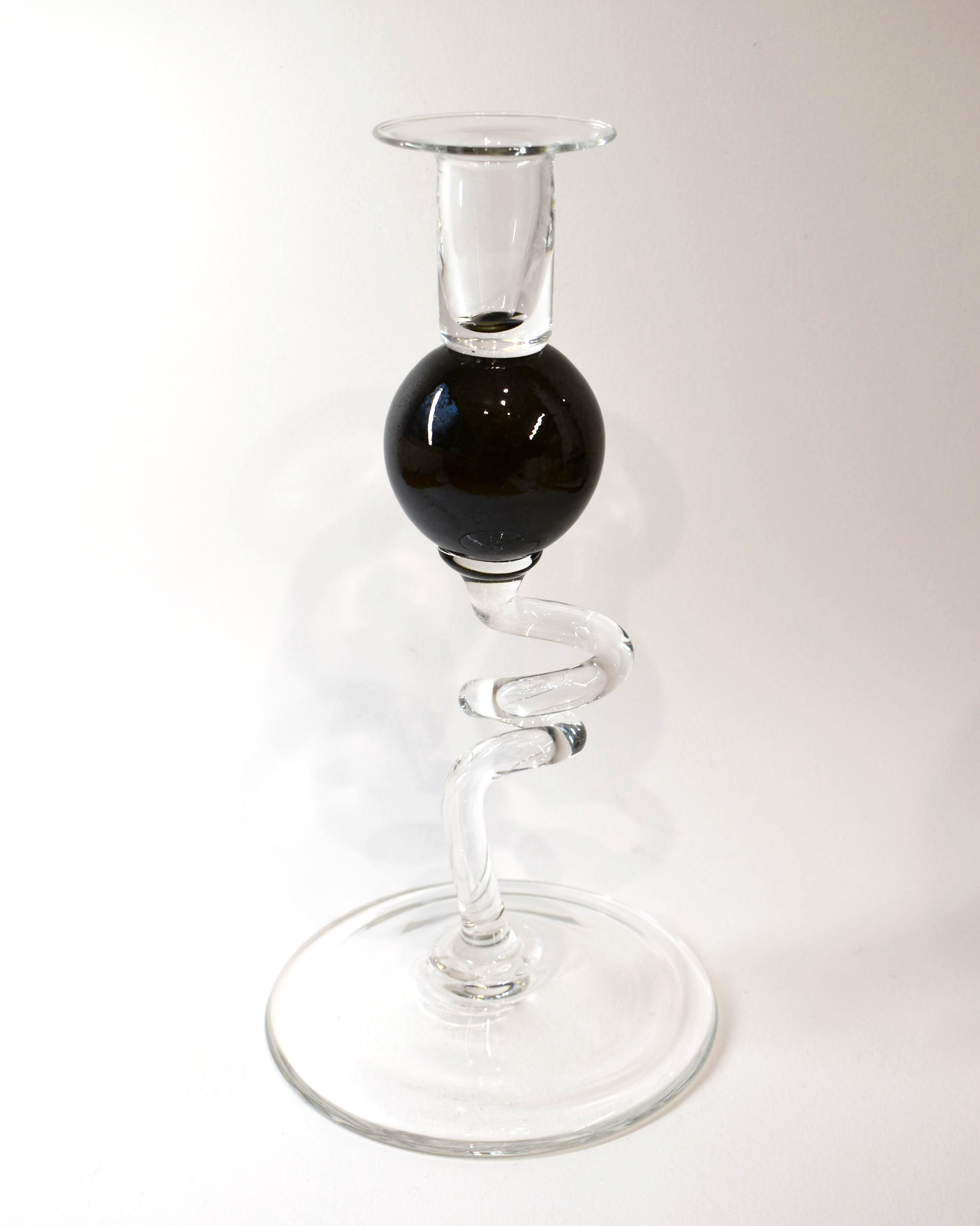 Deep Grey 'Colourball' Blown Glass Candlestick