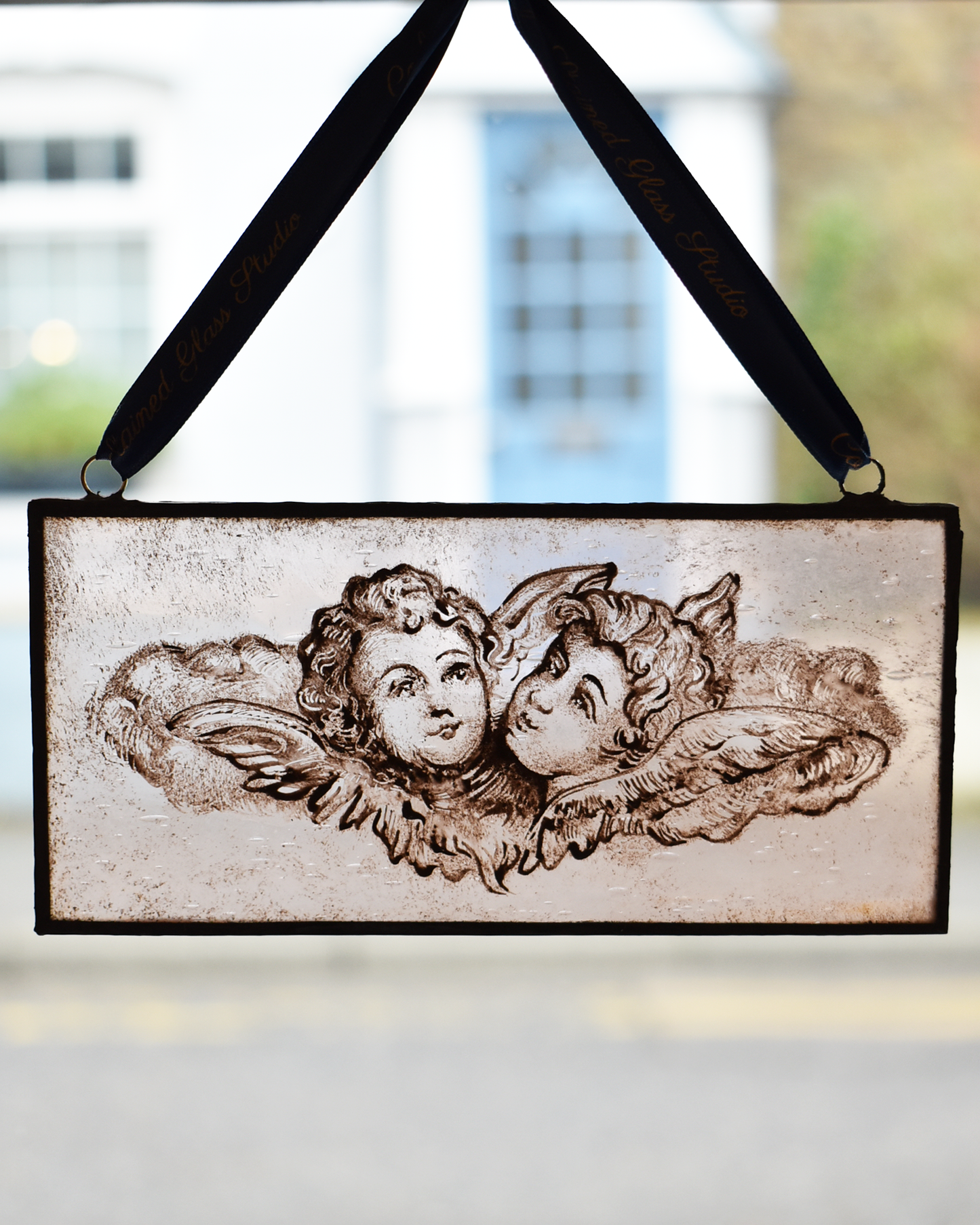 'A Pair of Cherubs' - Small Stained Glass Hanging Panel