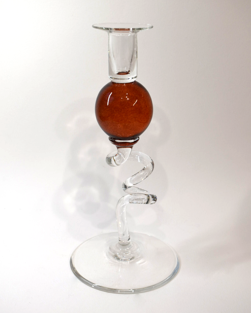 Russet Orange 'Colourball' Blown Glass Candlestick