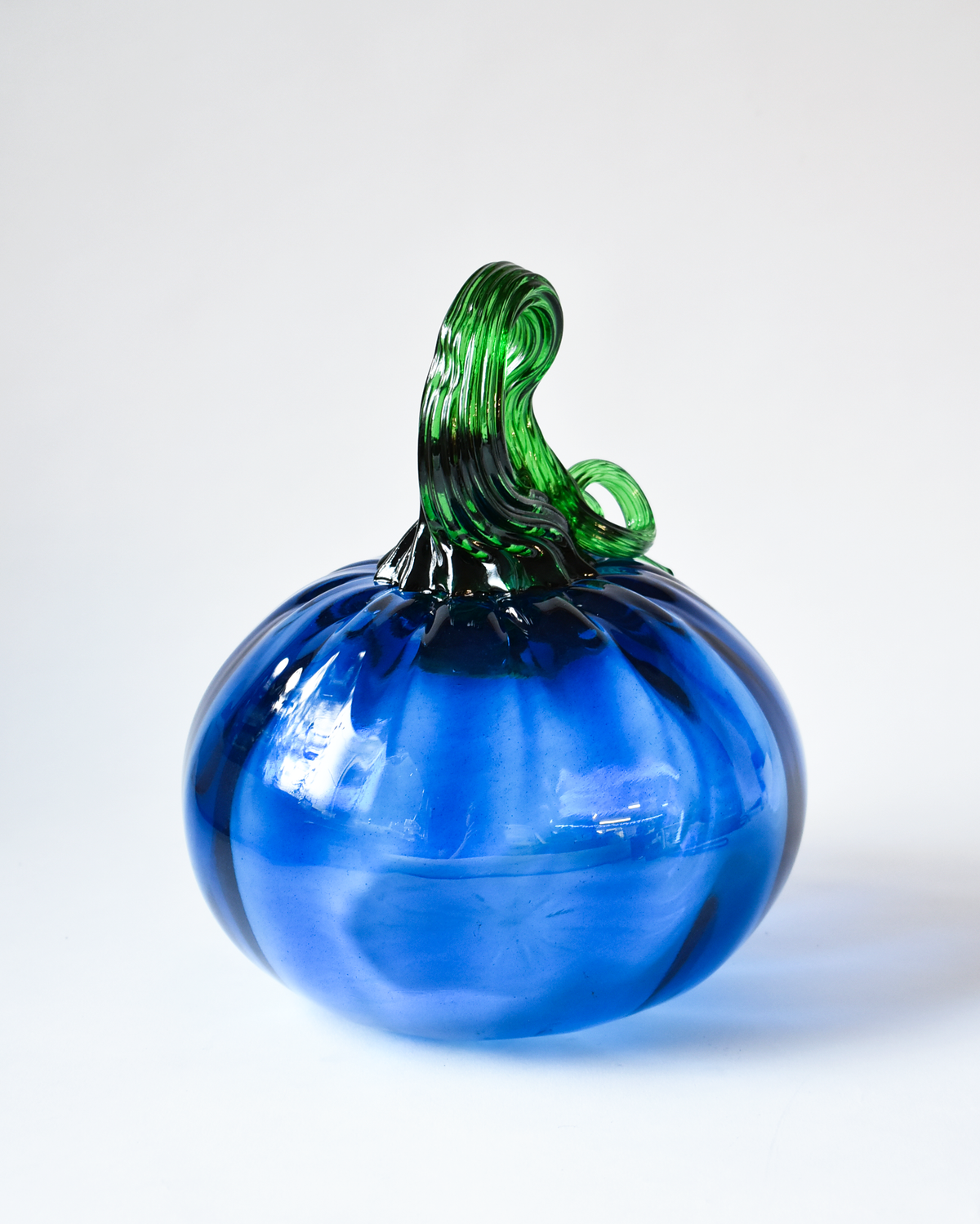 Royal Blue Blown Glass Pumpkin (L)