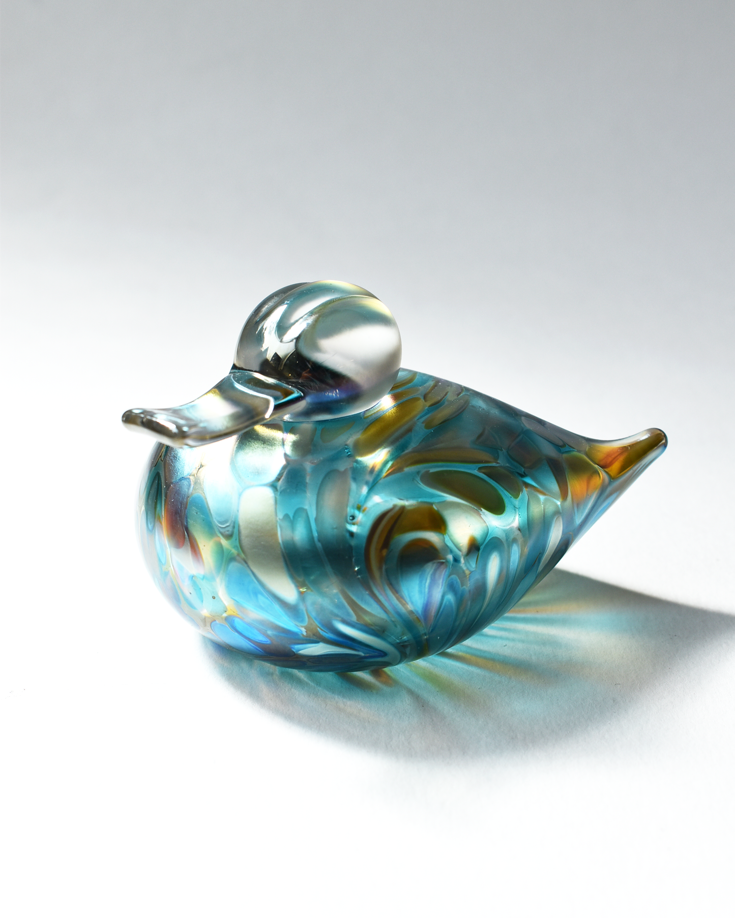 Blue Featherspray Glass Duck (L)