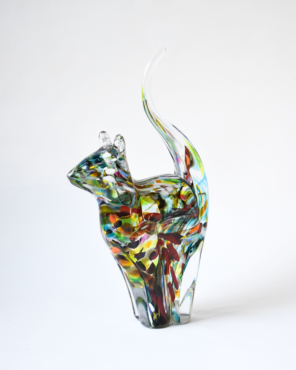 Multicoloured Confetti Blown Glass Cat (L)