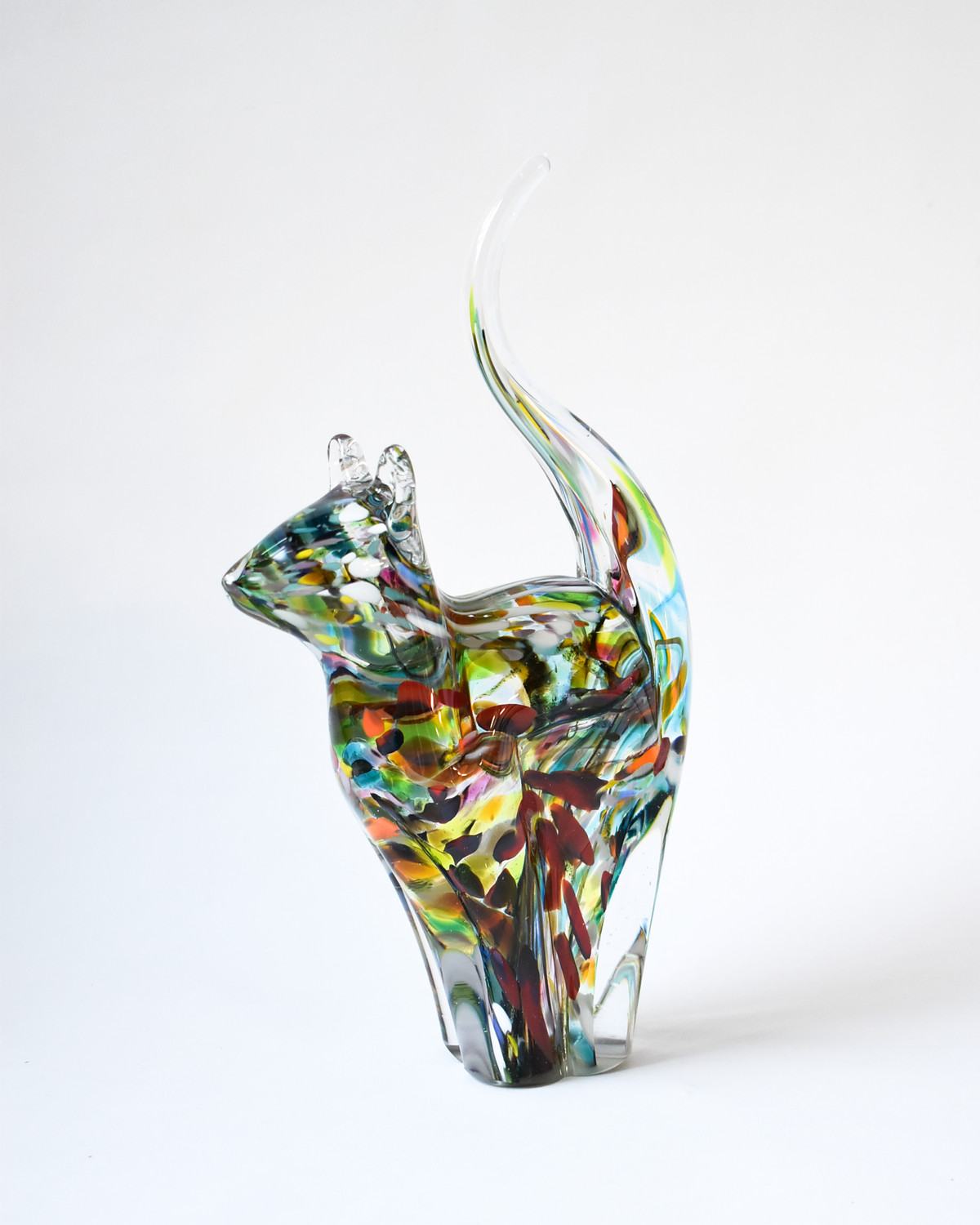 Multicoloured Confetti Blown Glass Cat (L)