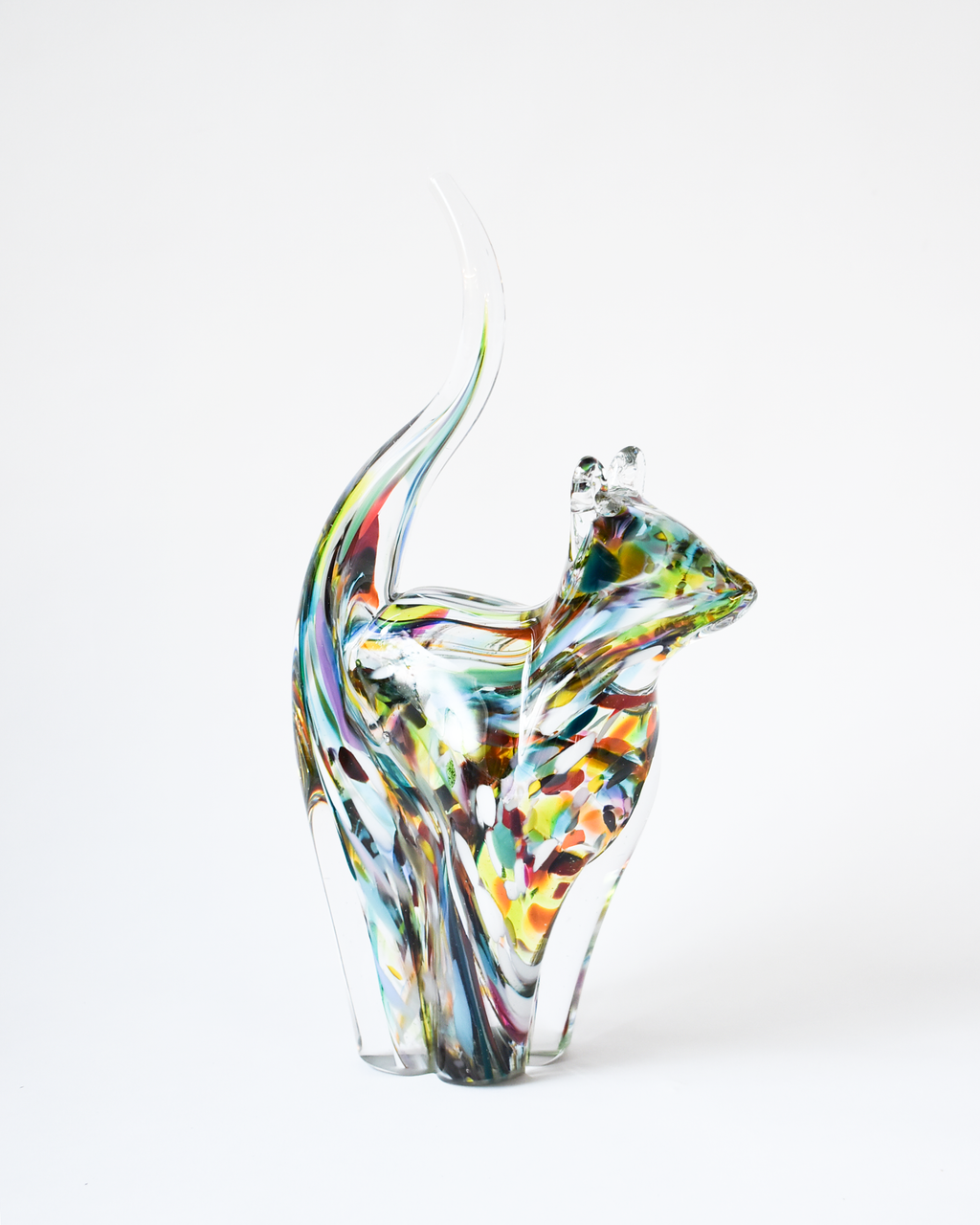 Multicoloured Confetti Blown Glass Cat (L)