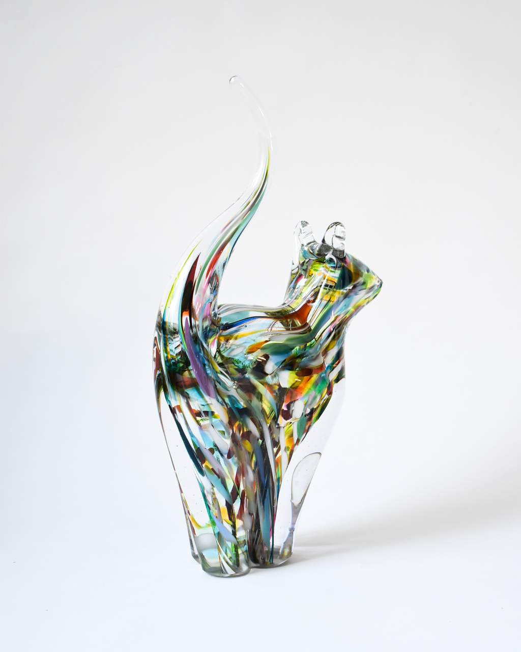 Multicoloured Confetti Blown Glass Cat (L)