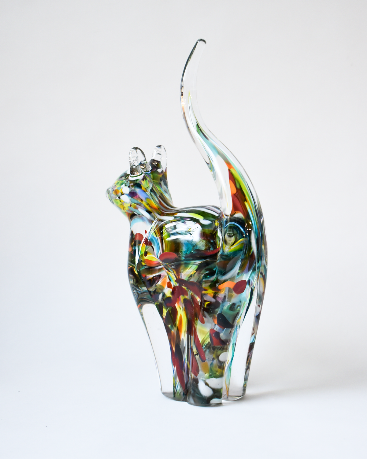 Multicoloured Confetti Blown Glass Cat (L)