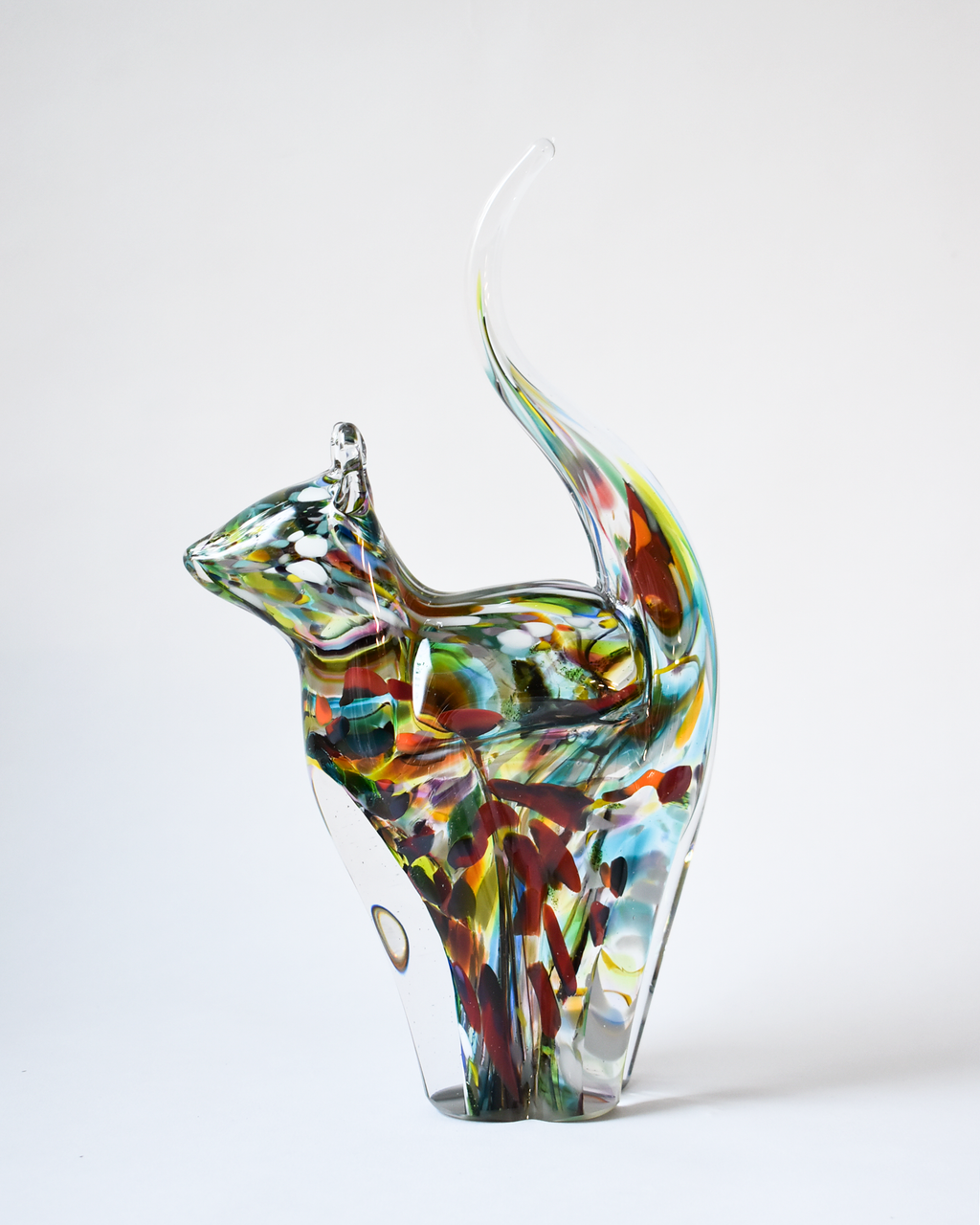 Multicoloured Confetti Blown Glass Cat (L)