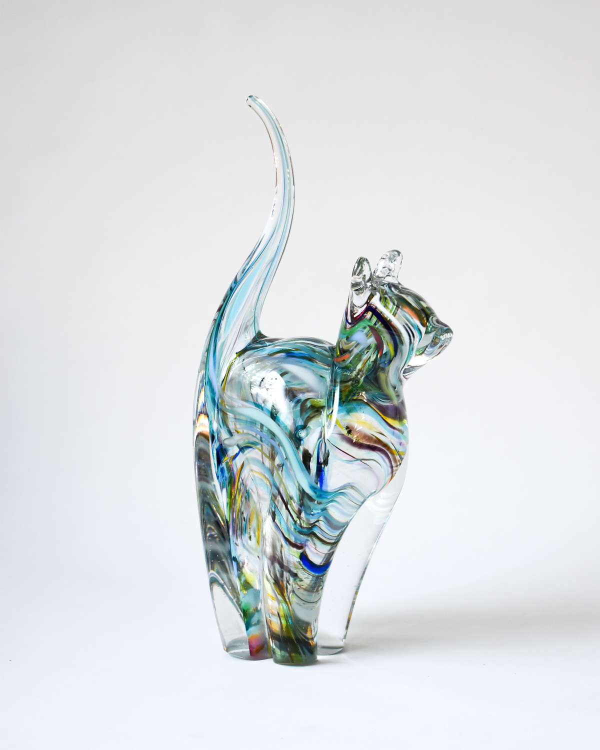 Pastel Watercolour Blown Glass Cat (L)