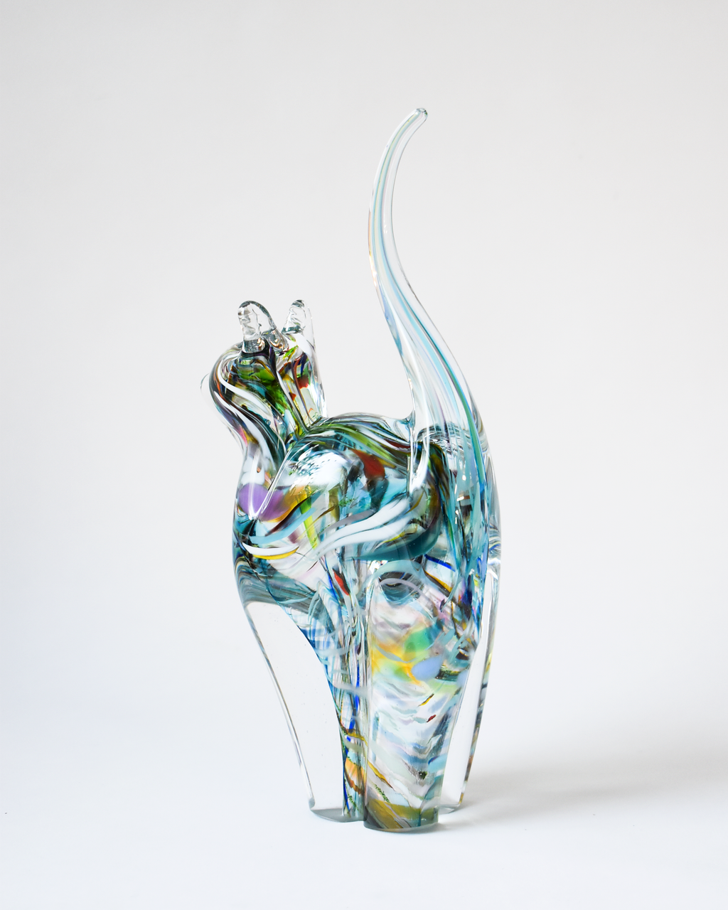 Pastel Watercolour Blown Glass Cat (L)