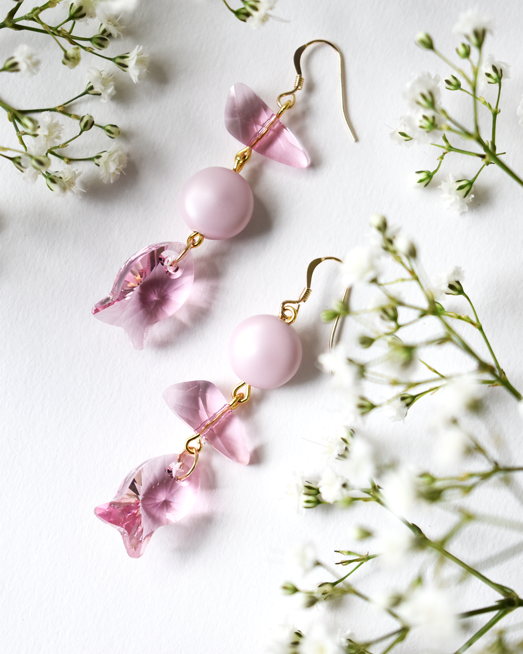 Soft Pink Crystal Fish Earrings