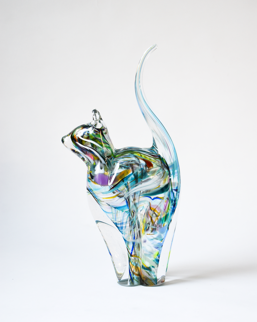 Pastel Watercolour Blown Glass Cat (L)