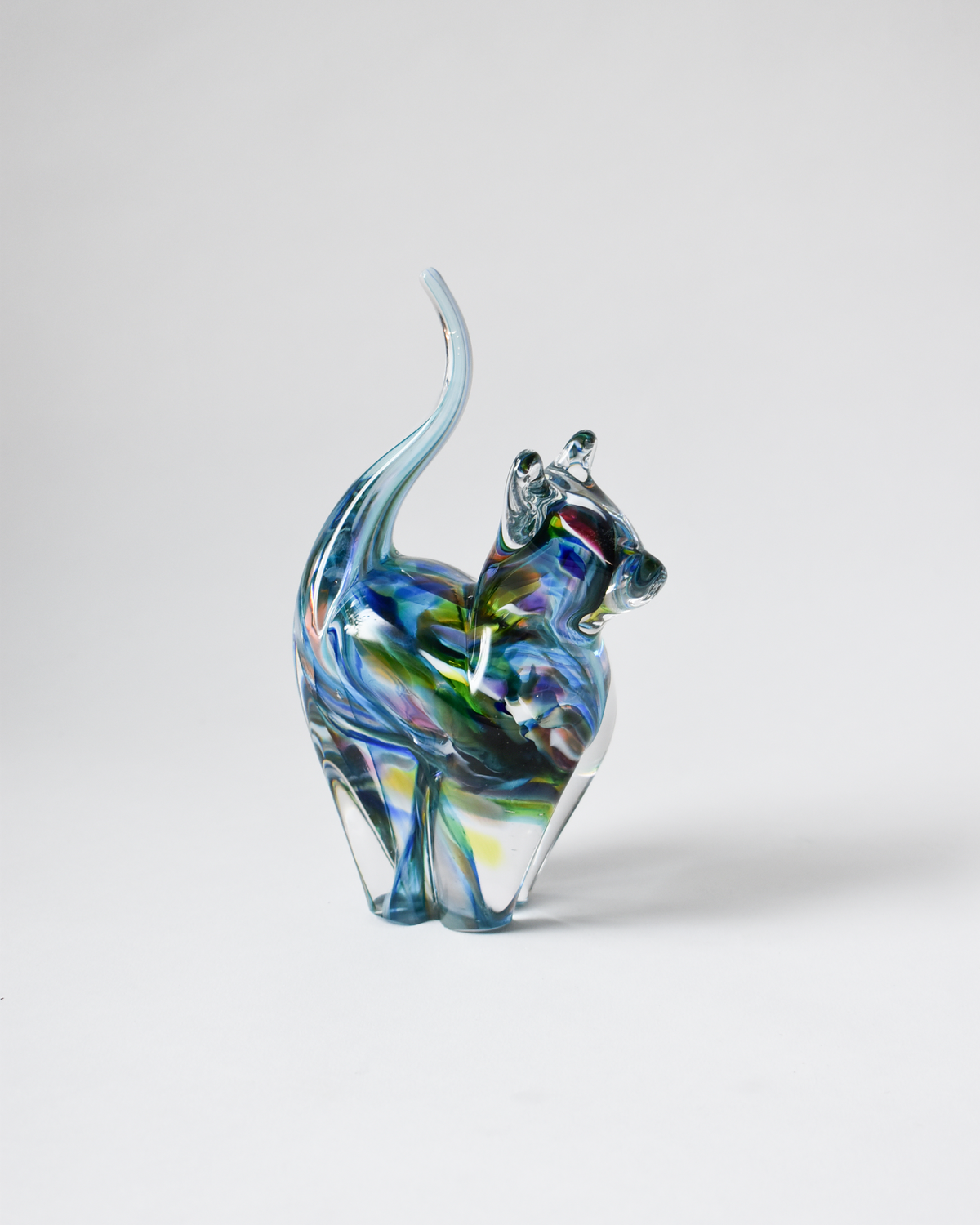 Multicoloured Pastel Blown Glass Cat (S)