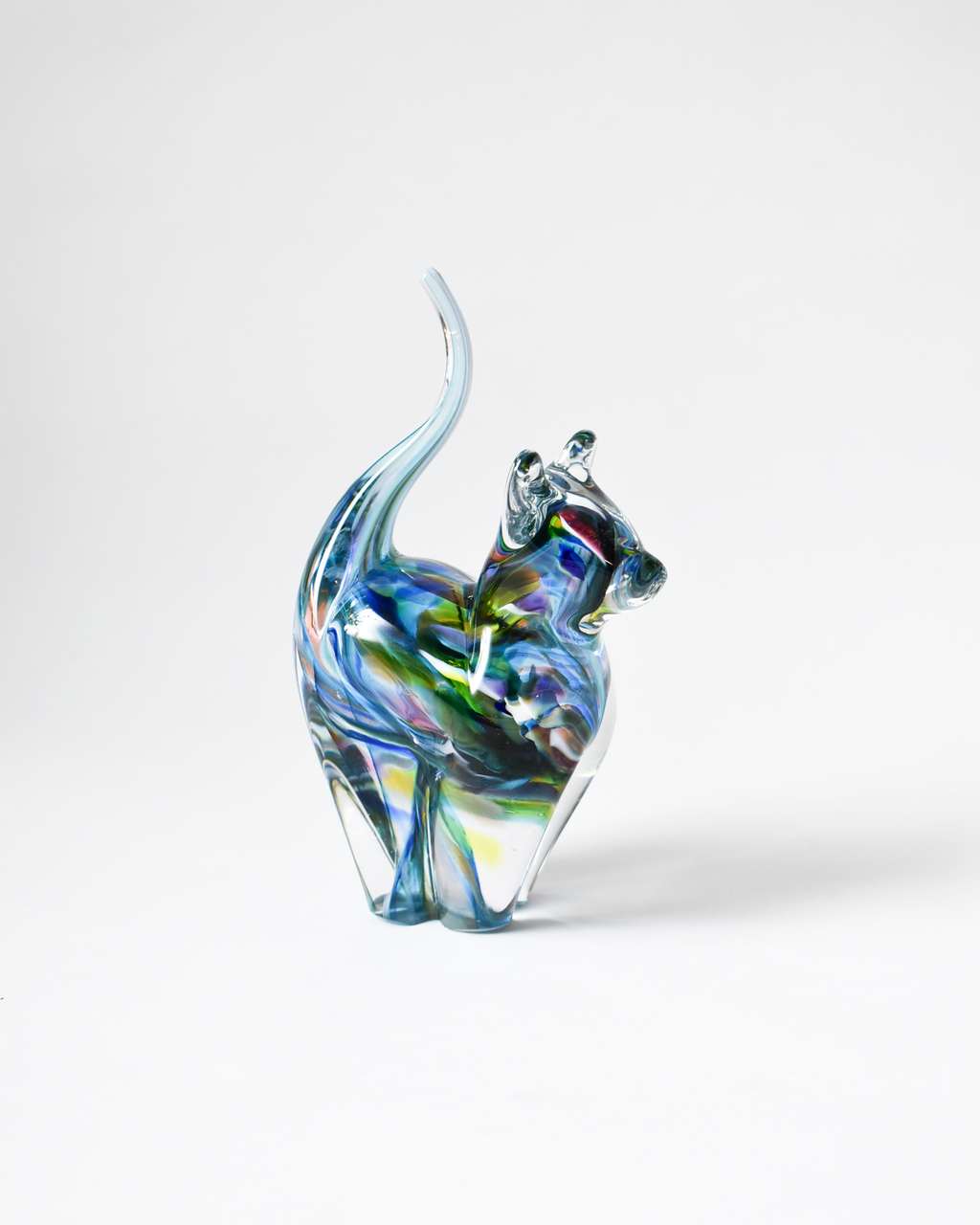 Multicoloured Pastel Blown Glass Cat (S)
