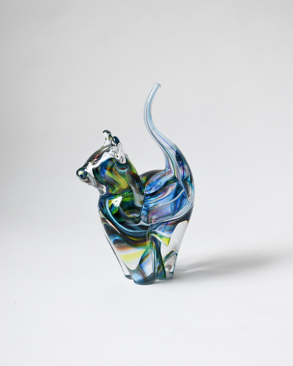 Multicoloured Pastel Blown Glass Cat (S)
