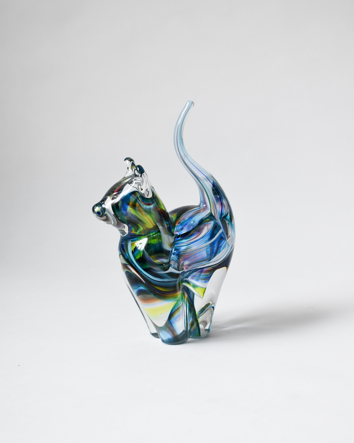 Multicoloured Pastel Blown Glass Cat (S)
