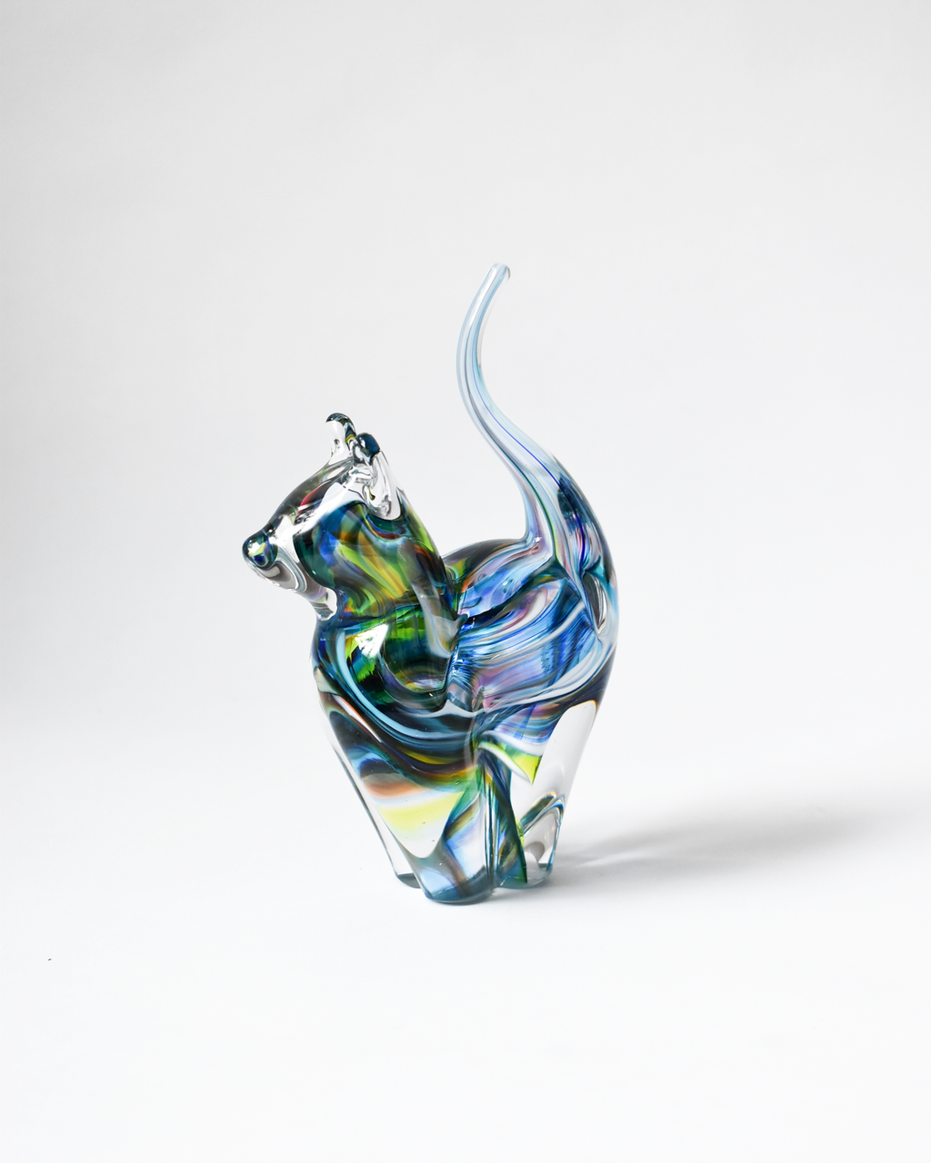 Multicoloured Pastel Blown Glass Cat (S)