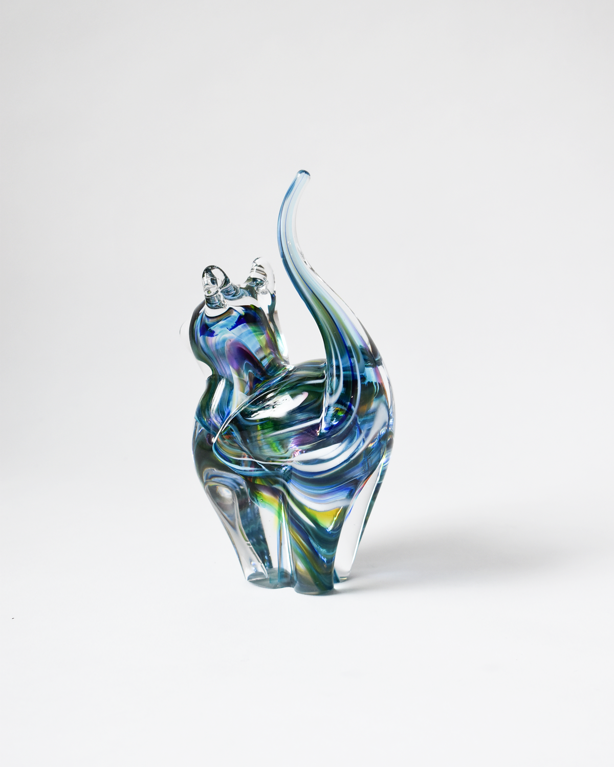 Multicoloured Pastel Blown Glass Cat (S)