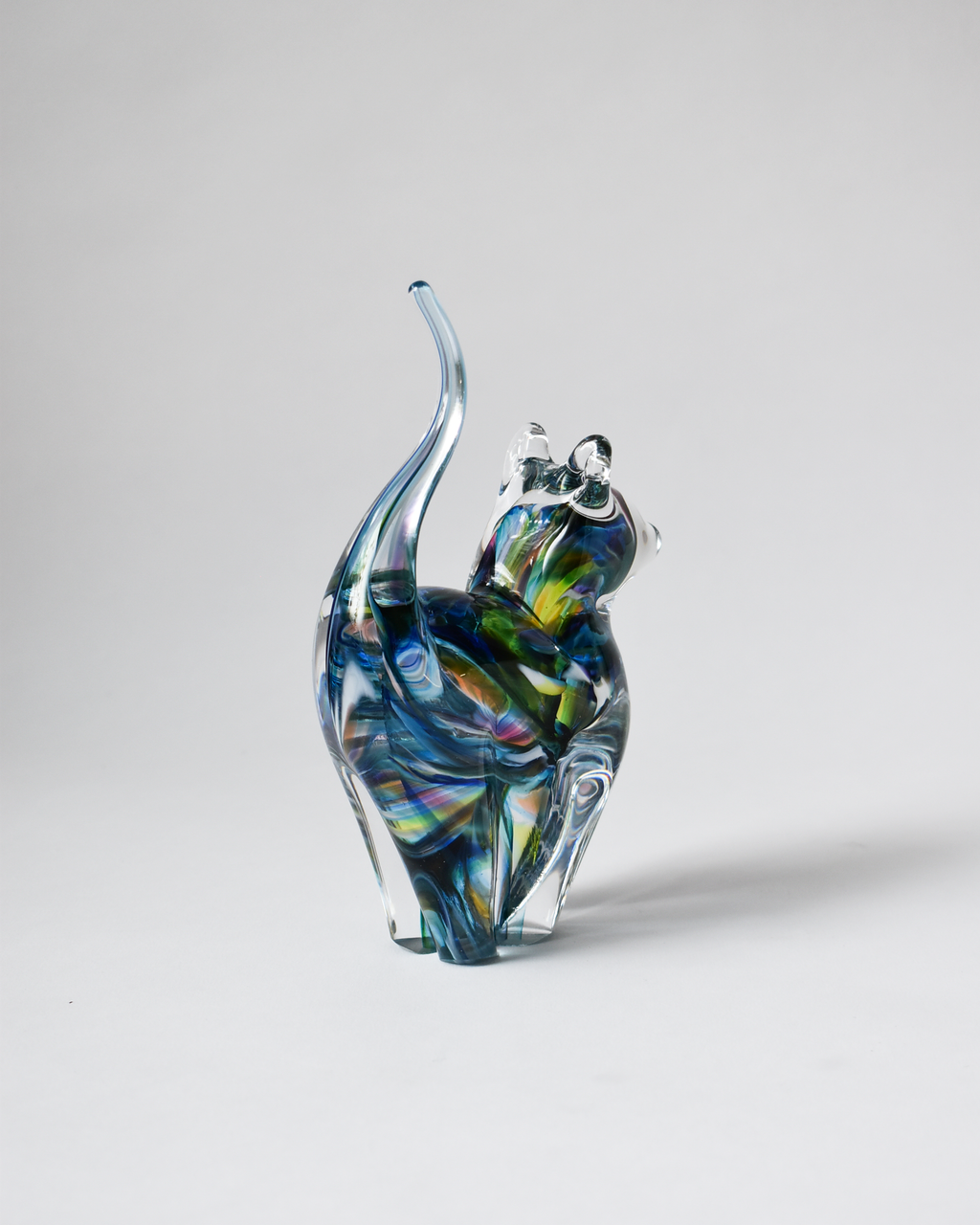 Multicoloured Pastel Blown Glass Cat (S)