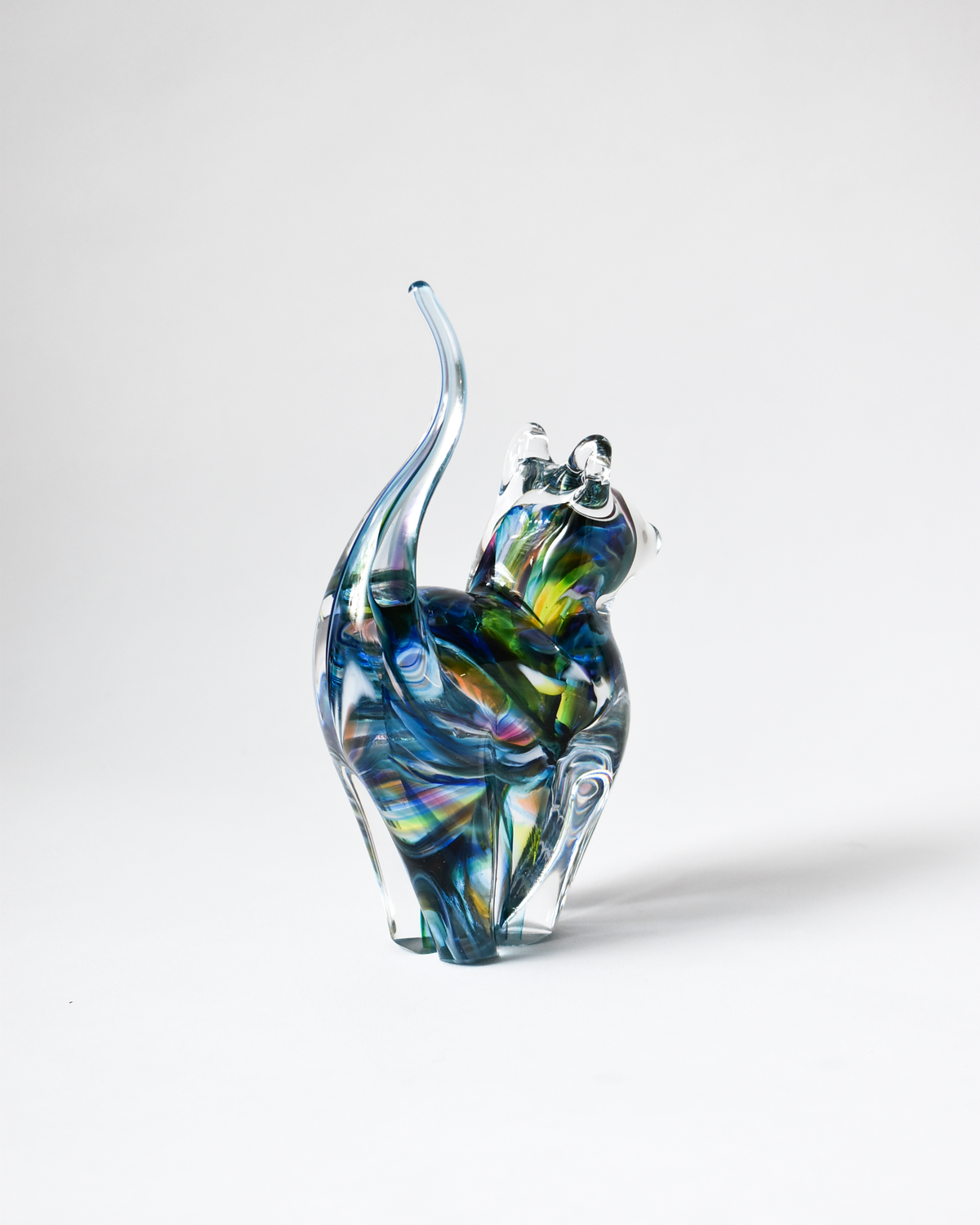 Multicoloured Pastel Blown Glass Cat (S)