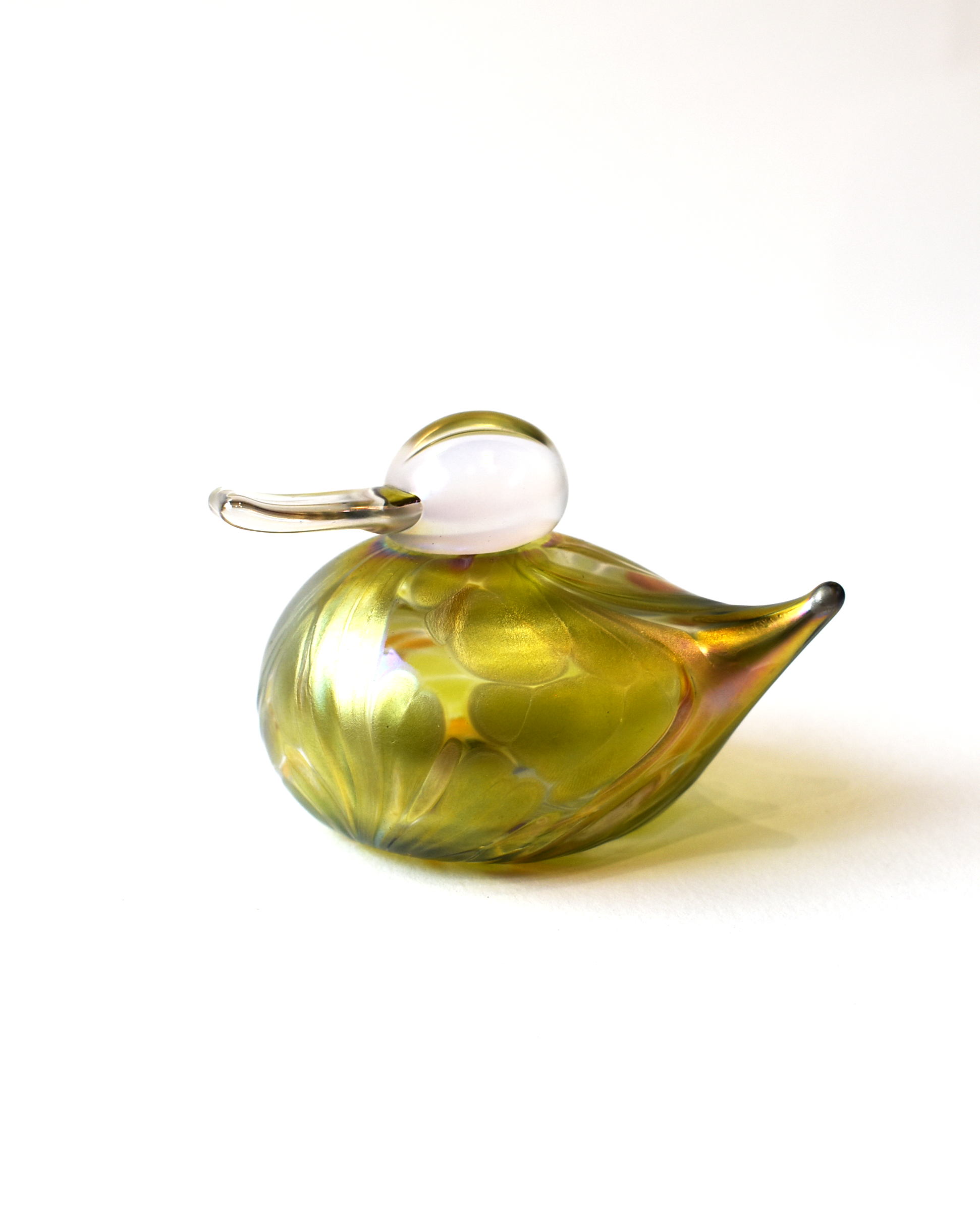 Lime Featherspray Glass Duck (L)
