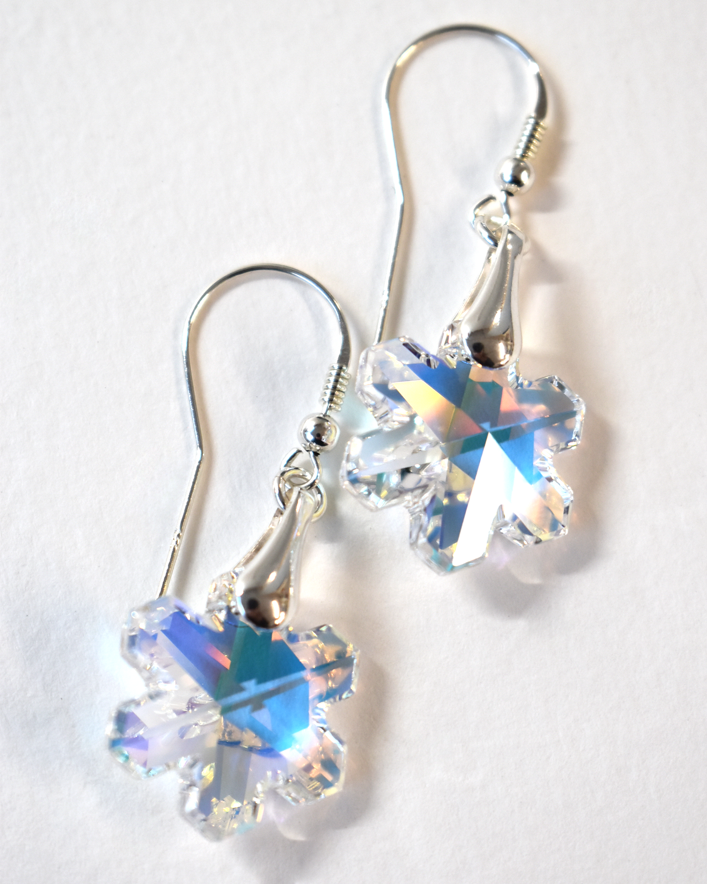 Iridescent Crystal Snowflake Hook Earrings