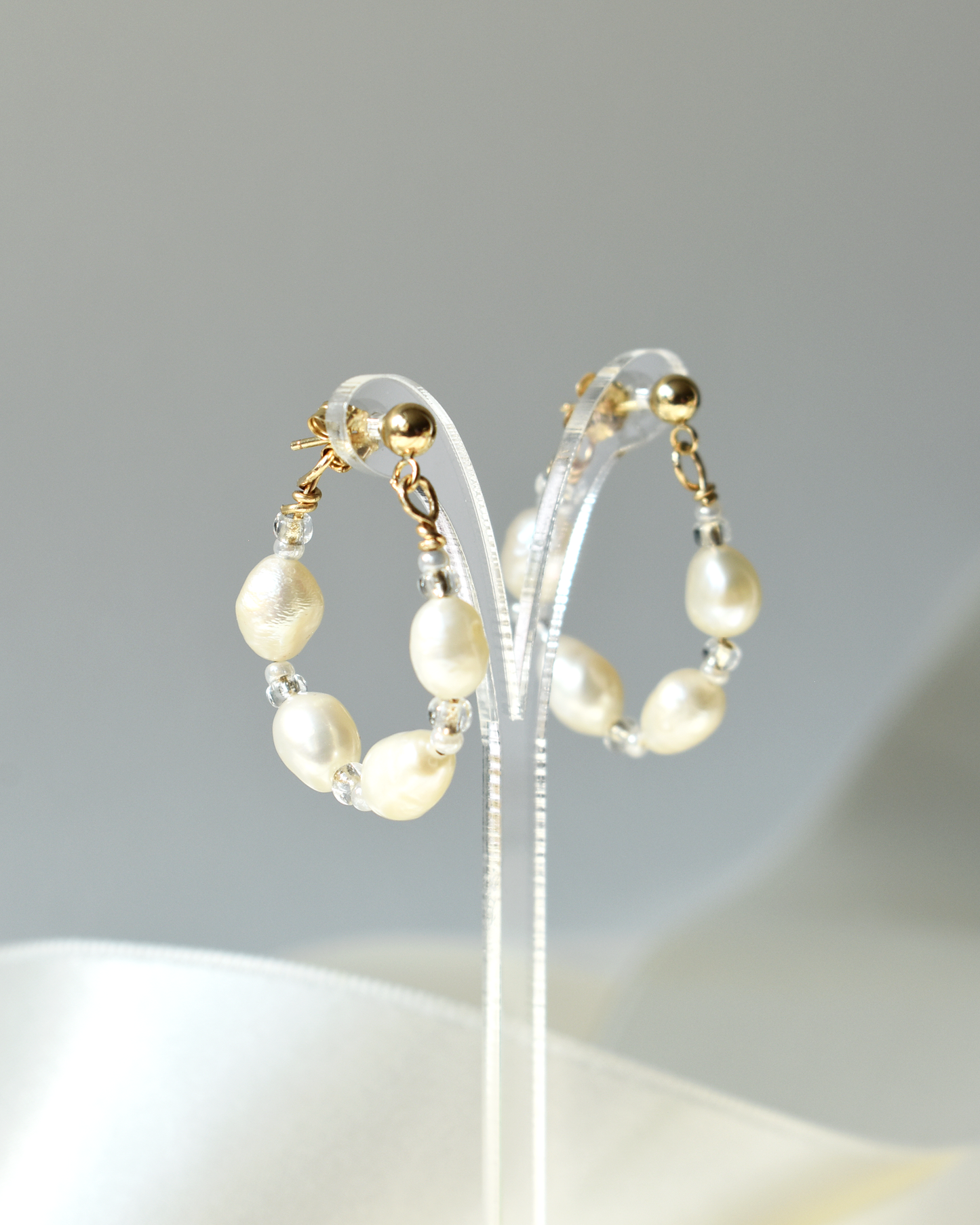 Freshwater Pearl Hoop Stud Earrings