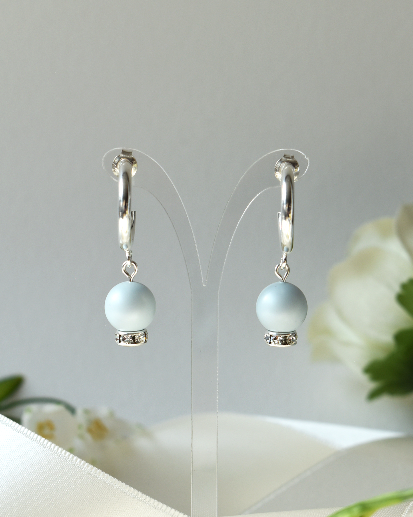 'Something Blue' Pearl Crystal Half Hoop Earrings