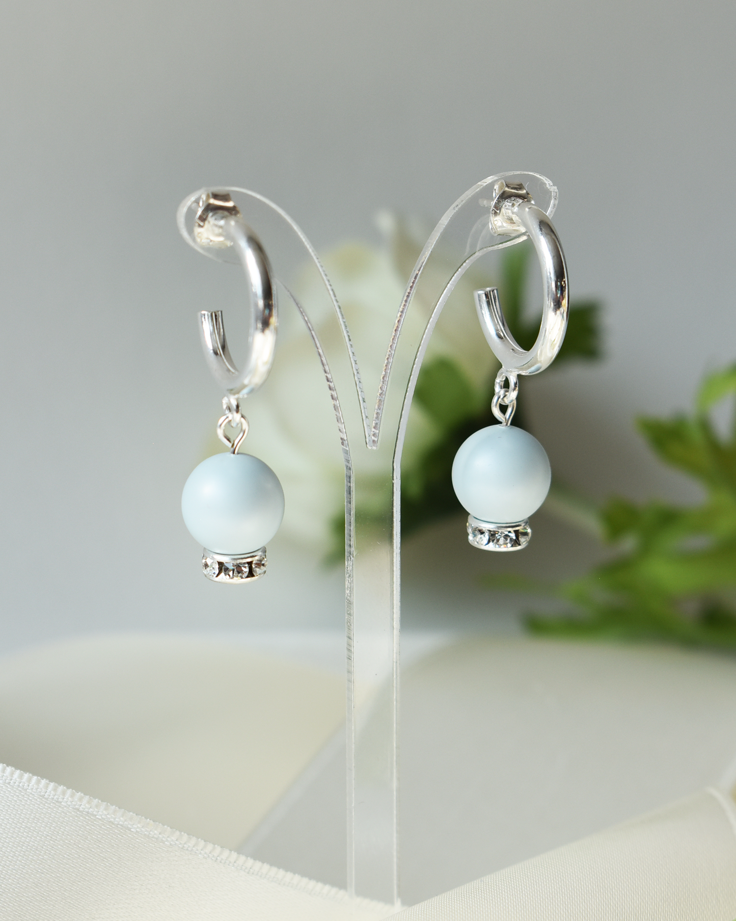 'Something Blue' Pearl Crystal Half Hoop Earrings