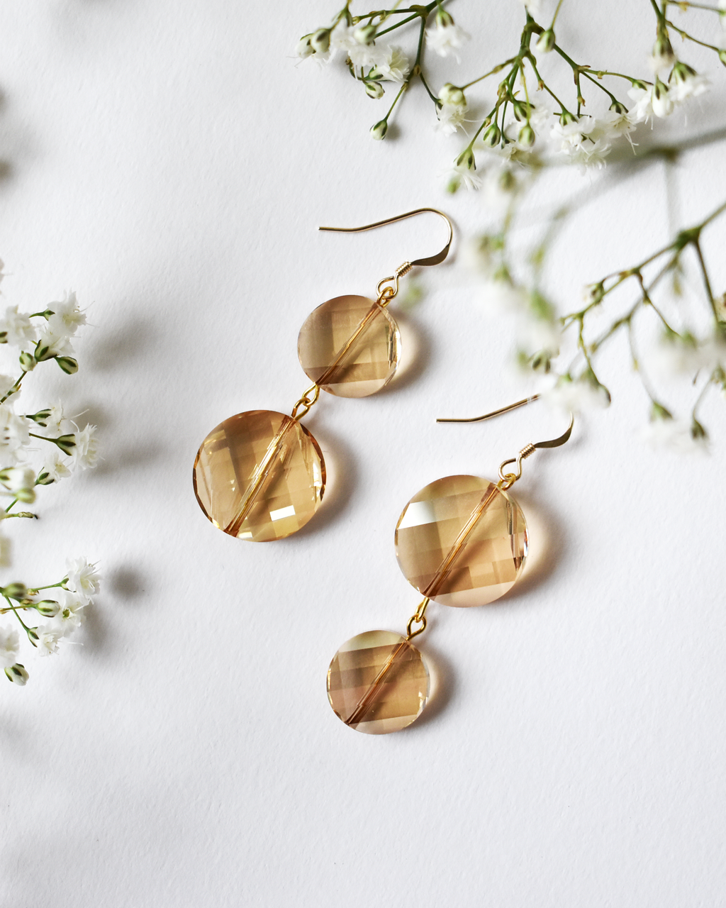 Soft Champagne Crystal Disc Earrings