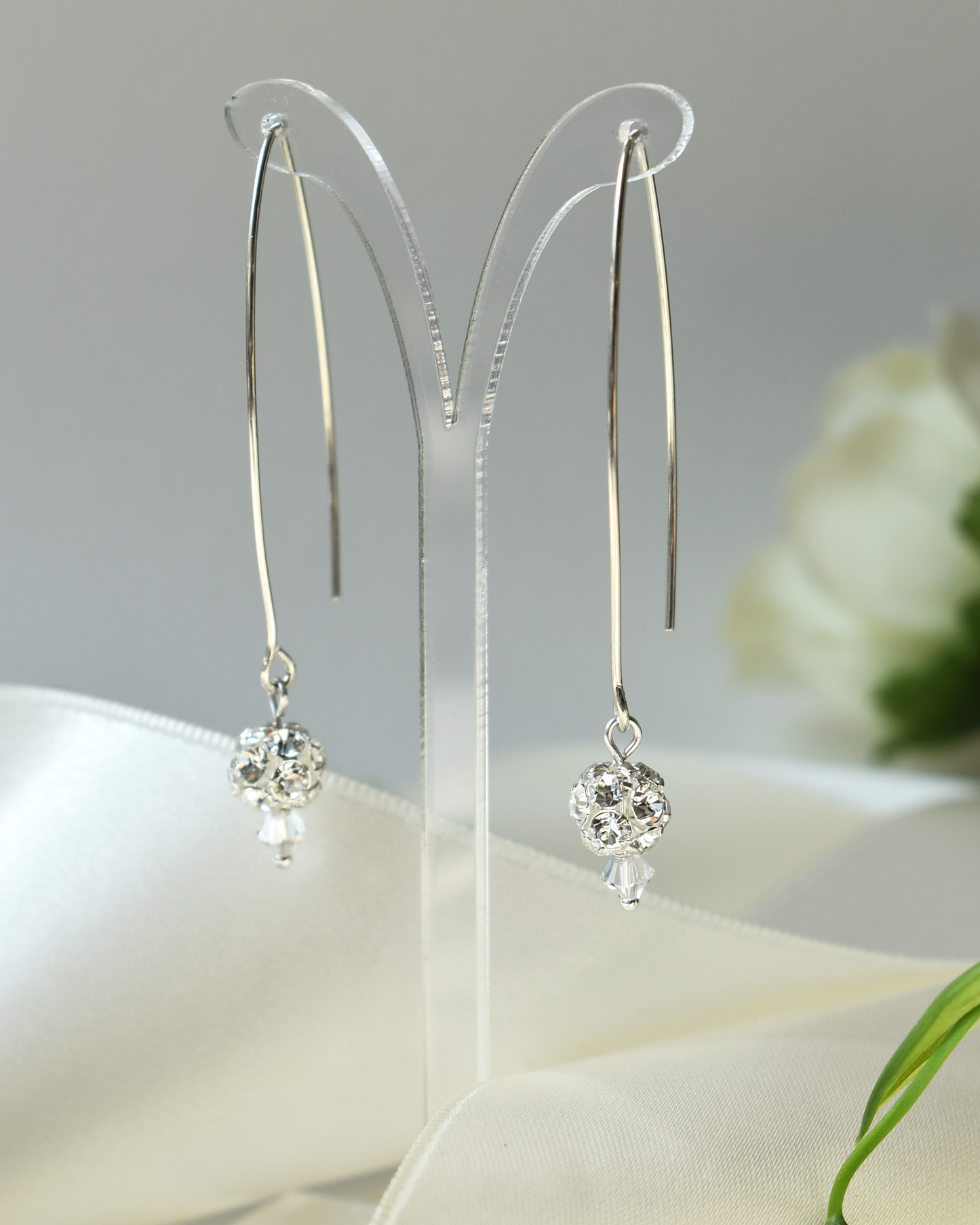 Crystal Ball Silver Arc Earrings