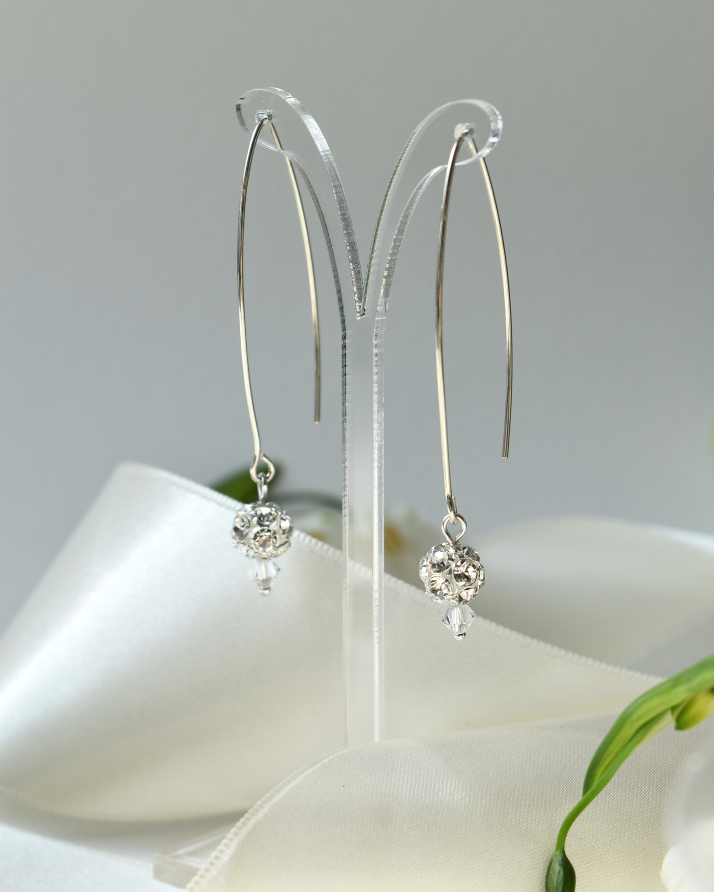 Crystal Ball Silver Arc Earrings