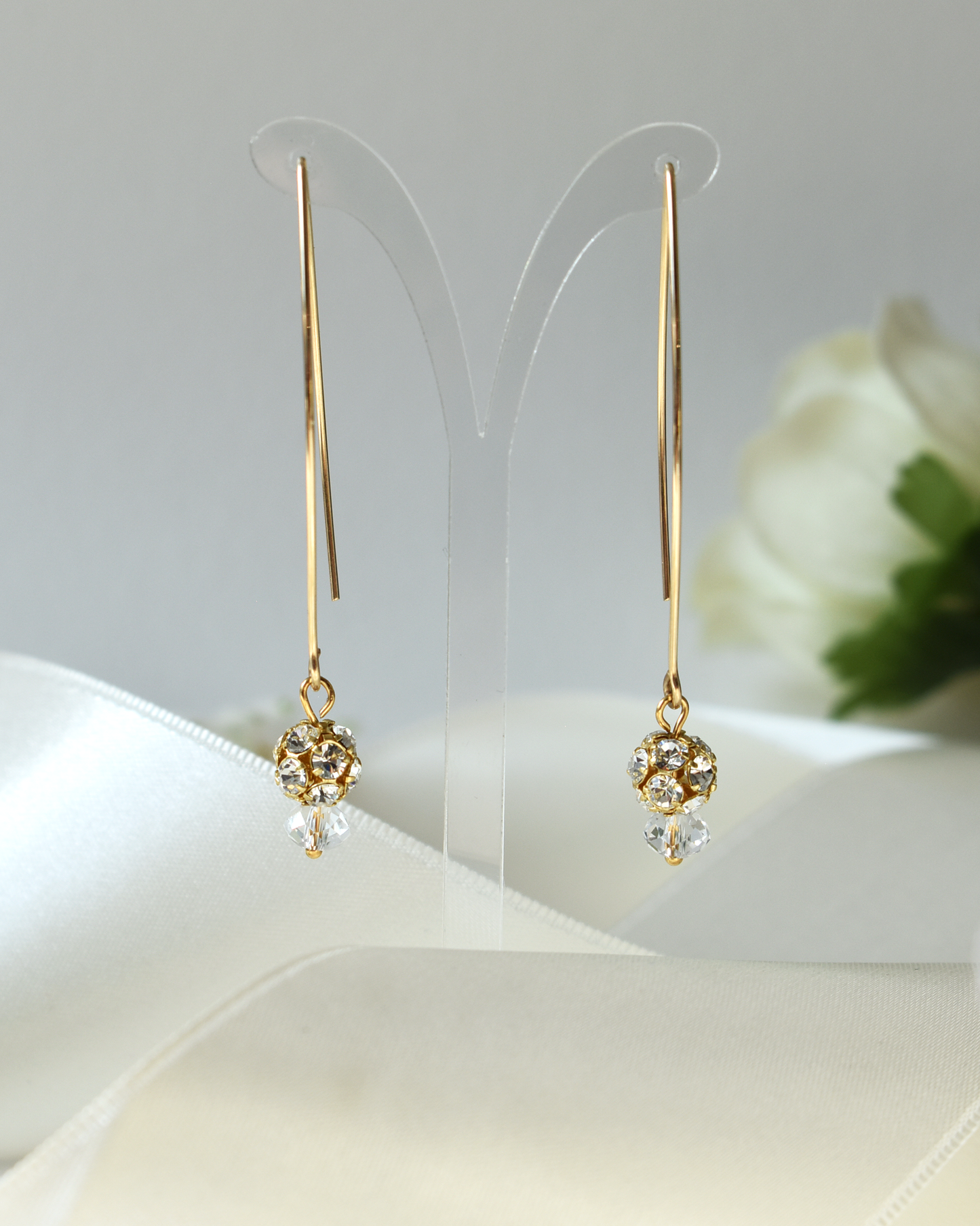 Crystal Ball Gold Arc Earrings