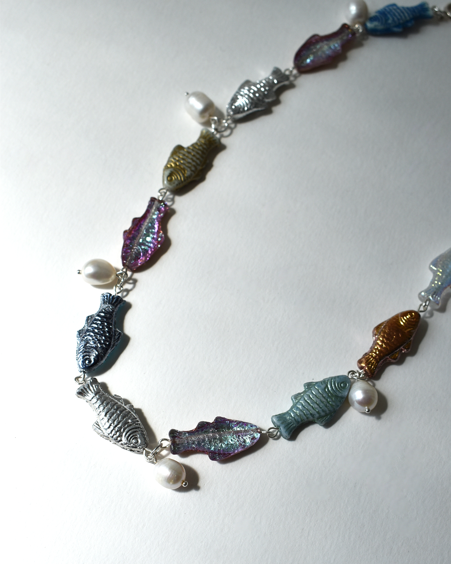 'Pearls & Fishes' Pressed Glass Bead Necklace