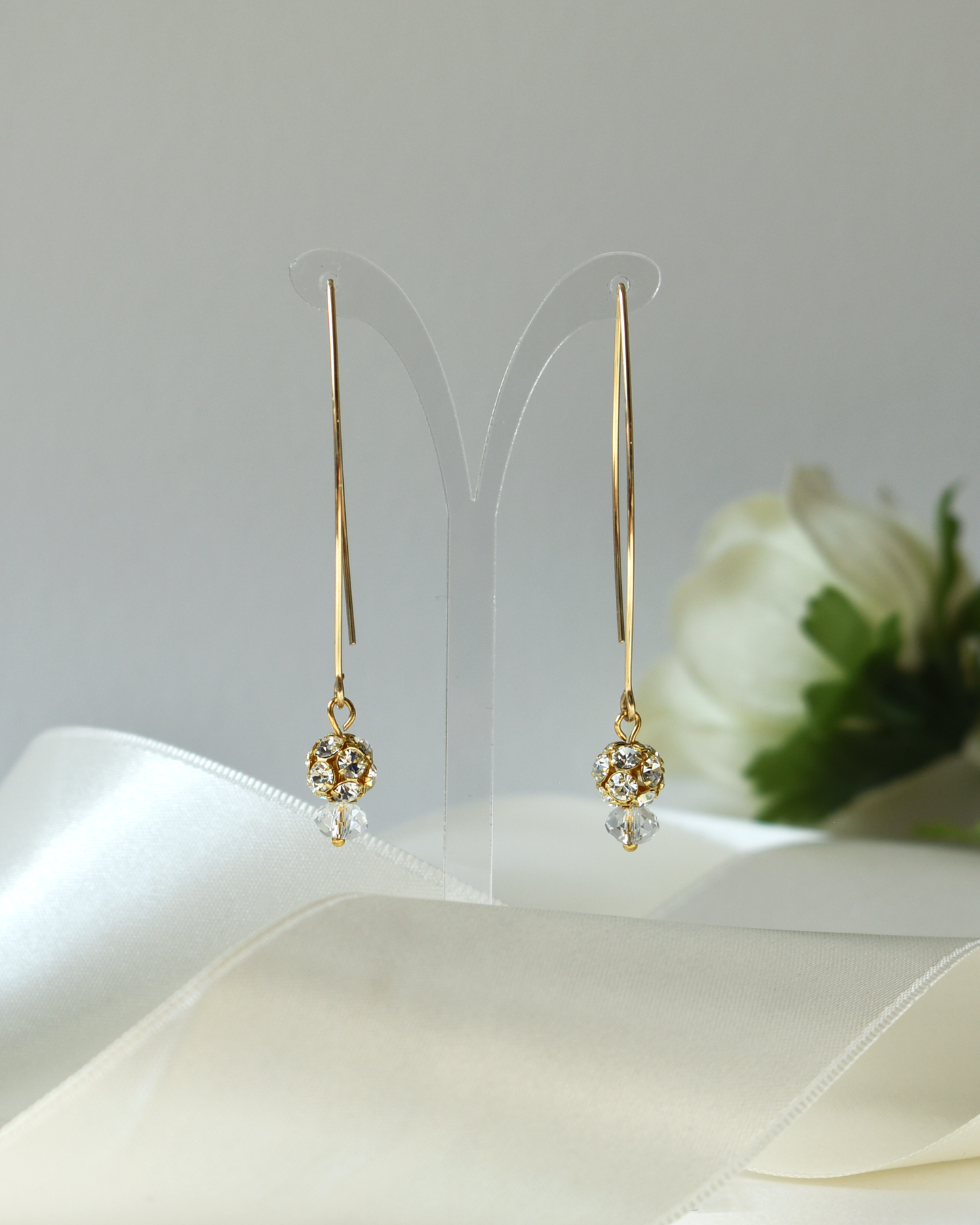 Crystal Ball Gold Arc Earrings