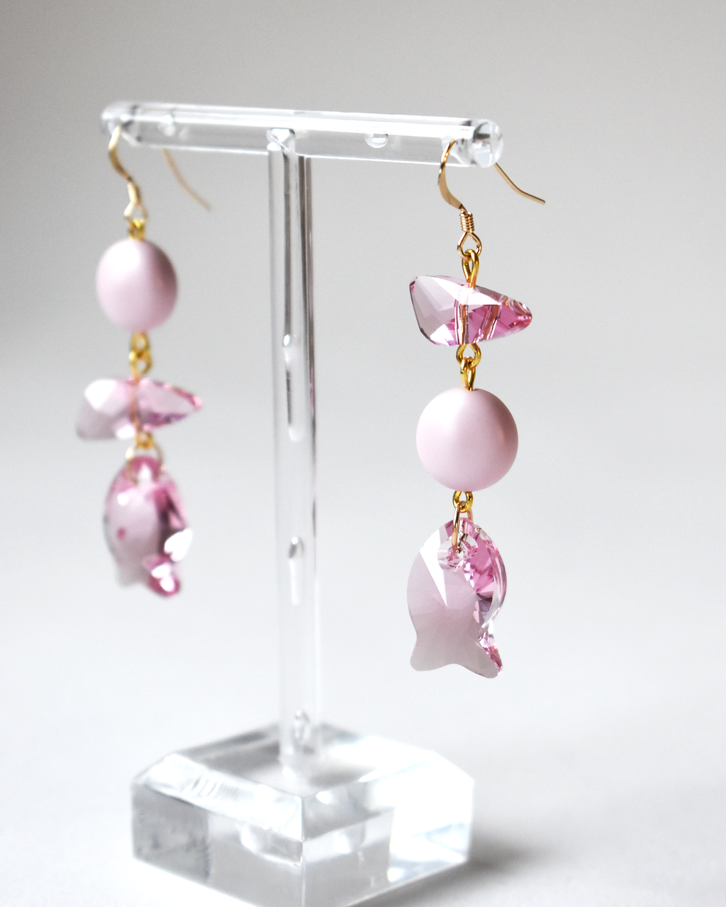 Soft Pink Crystal Fish Earrings