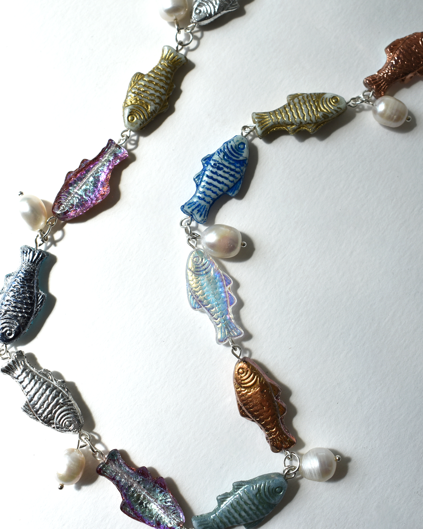 'Pearls & Fishes' Pressed Glass Bead Necklace