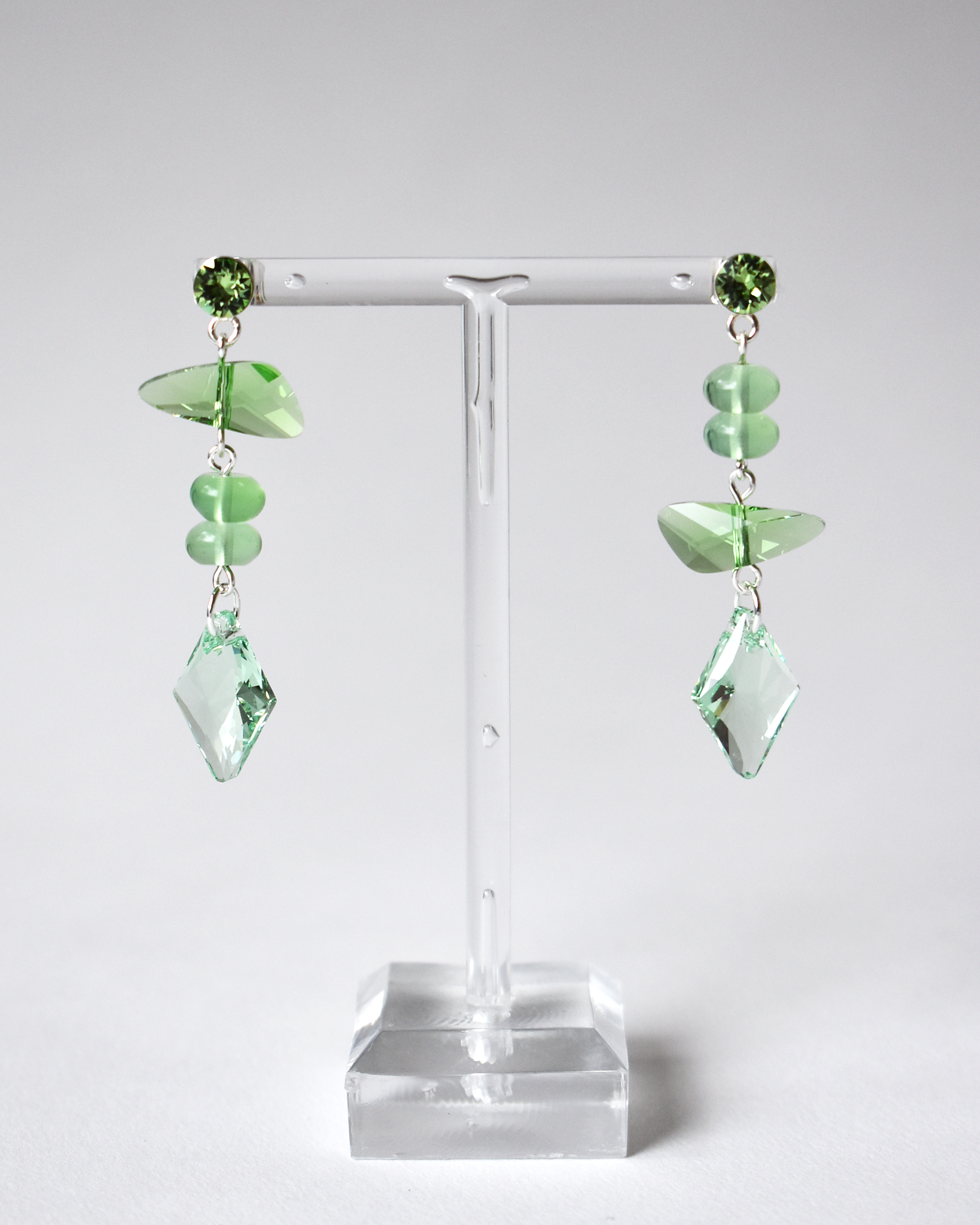 'Pale Peridot' Green Crystal Drops Earrings