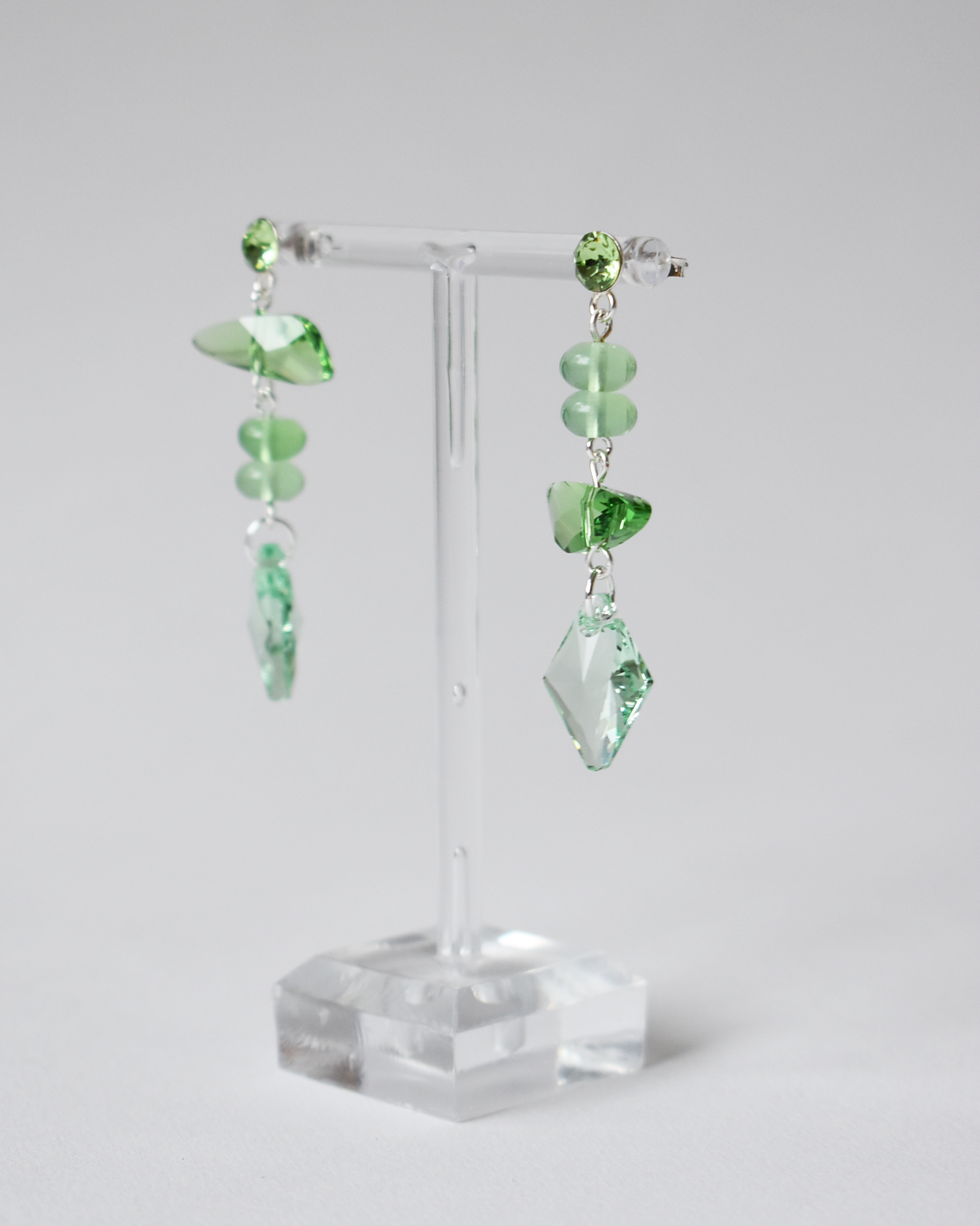 'Pale Peridot' Green Crystal Drops Earrings