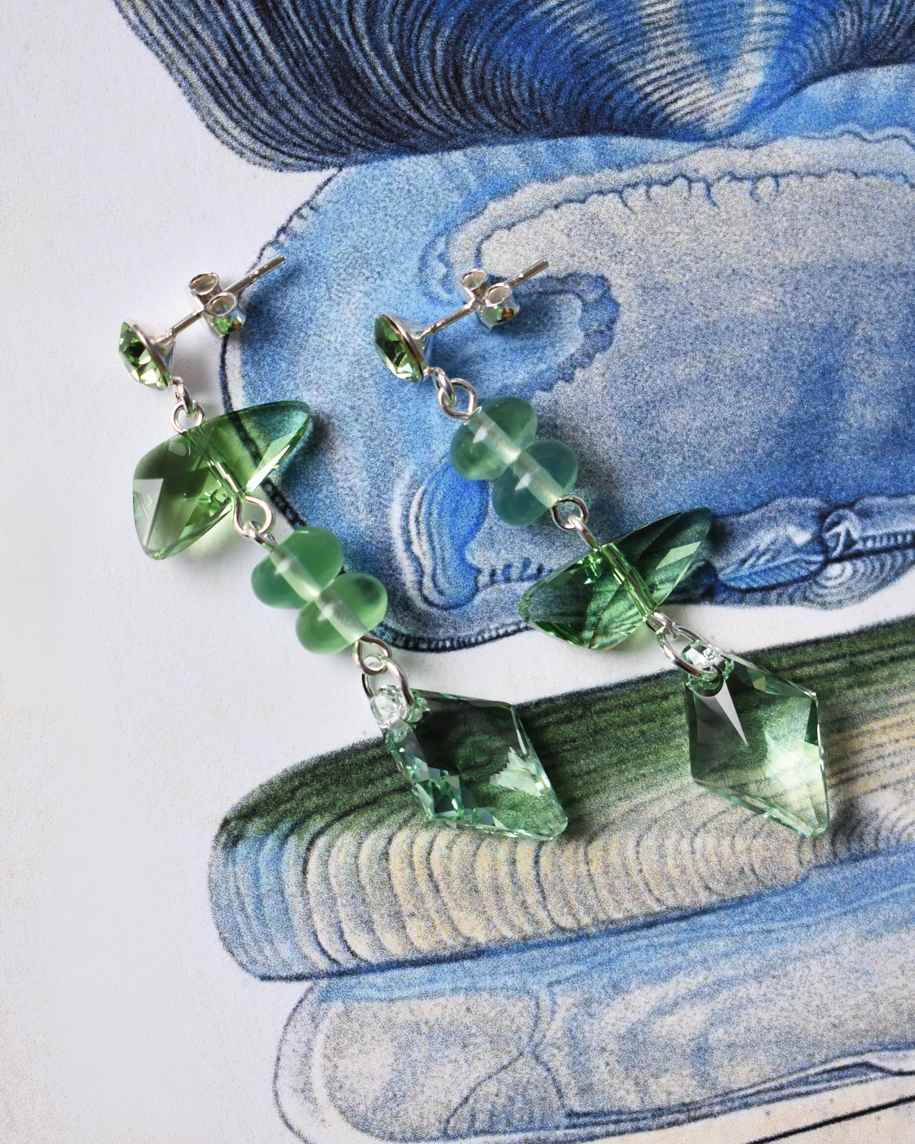 'Pale Peridot' Green Crystal Drops Earrings
