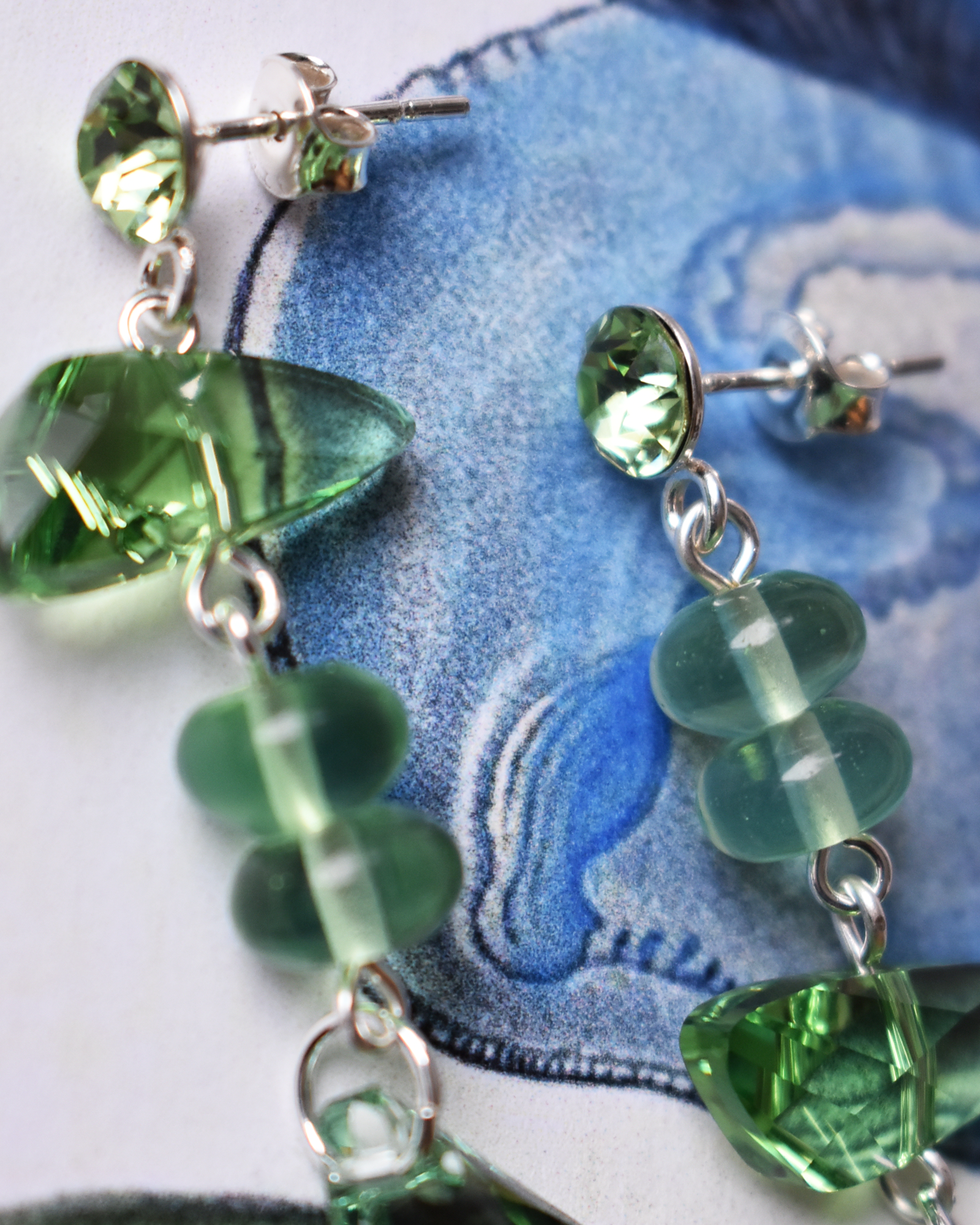 'Pale Peridot' Green Crystal Drops Earrings