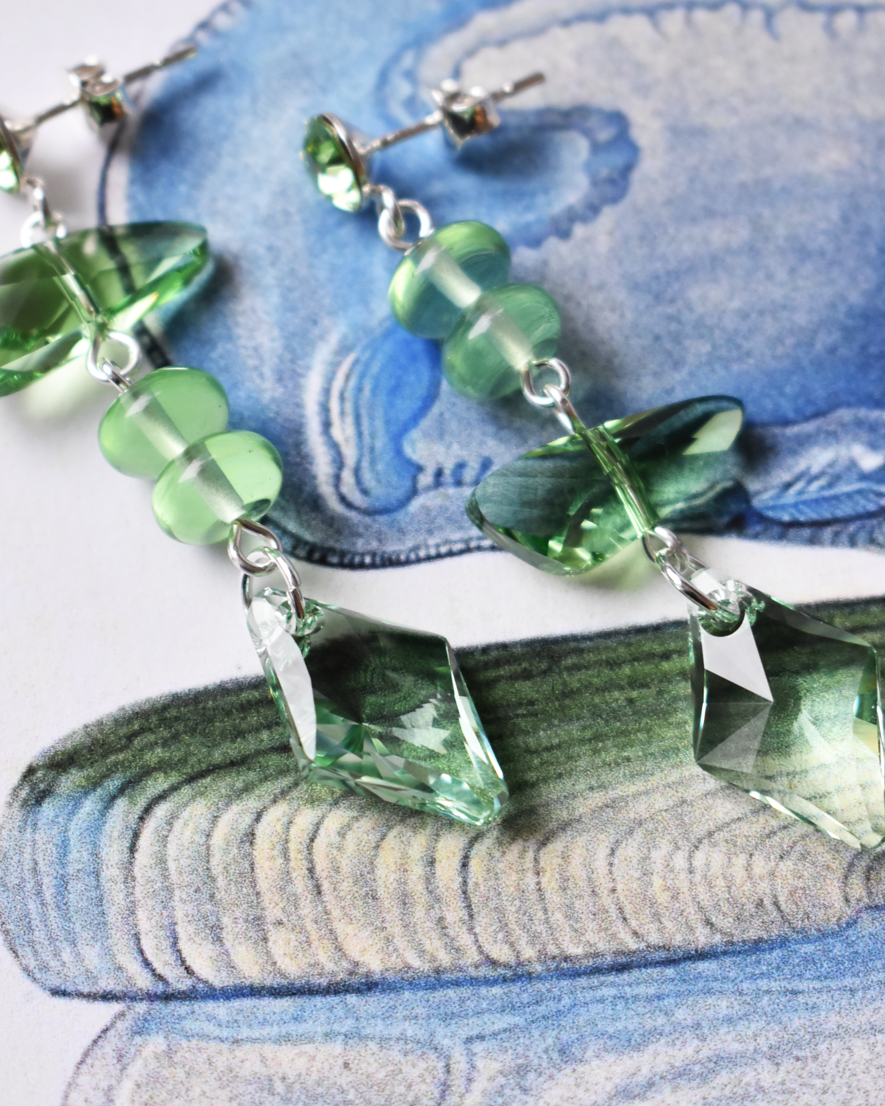 'Pale Peridot' Green Crystal Drops Earrings
