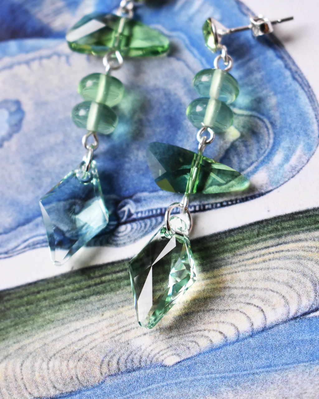'Pale Peridot' Green Crystal Drops Earrings