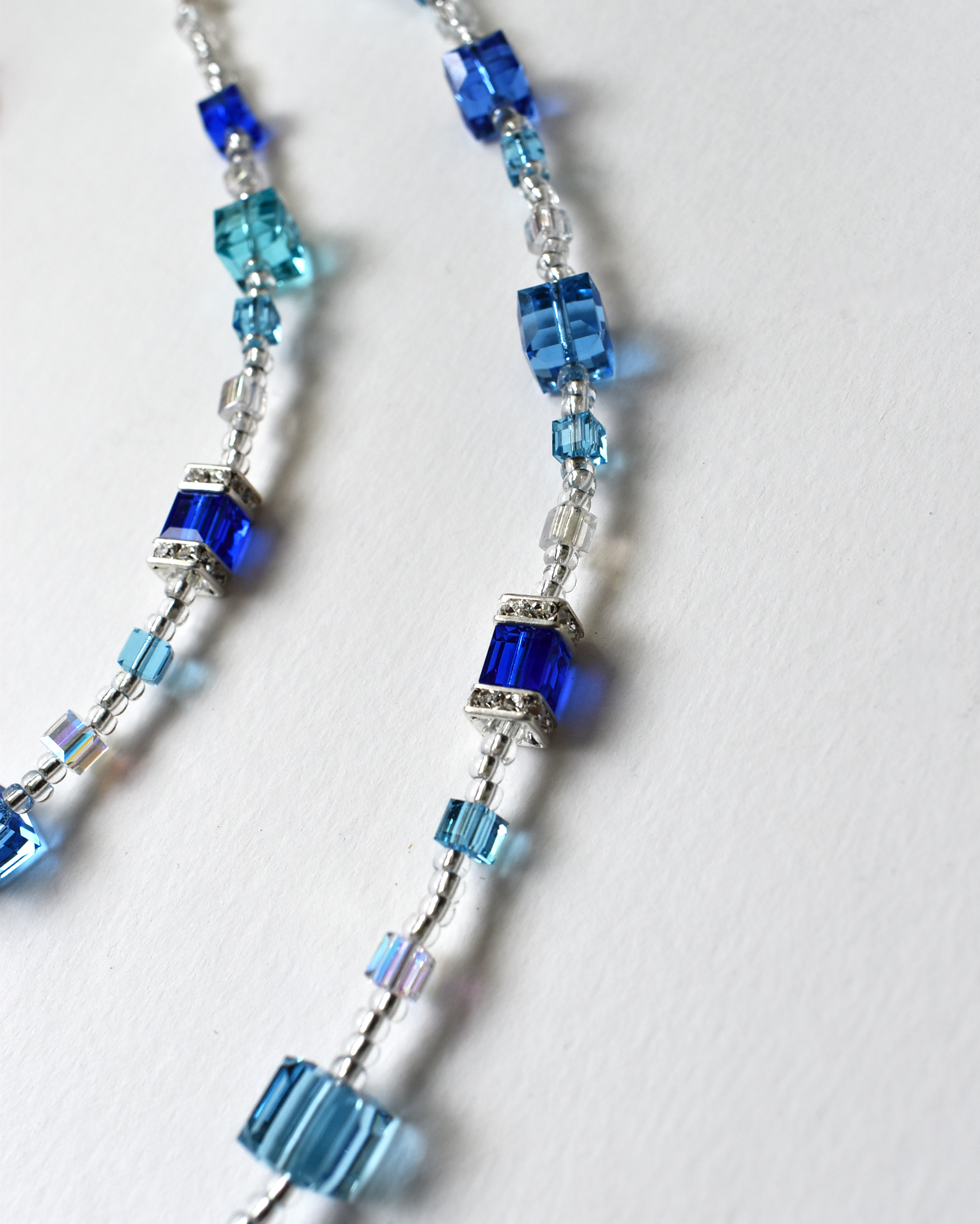 'Blue Cubes' Glass Crystal Necklace