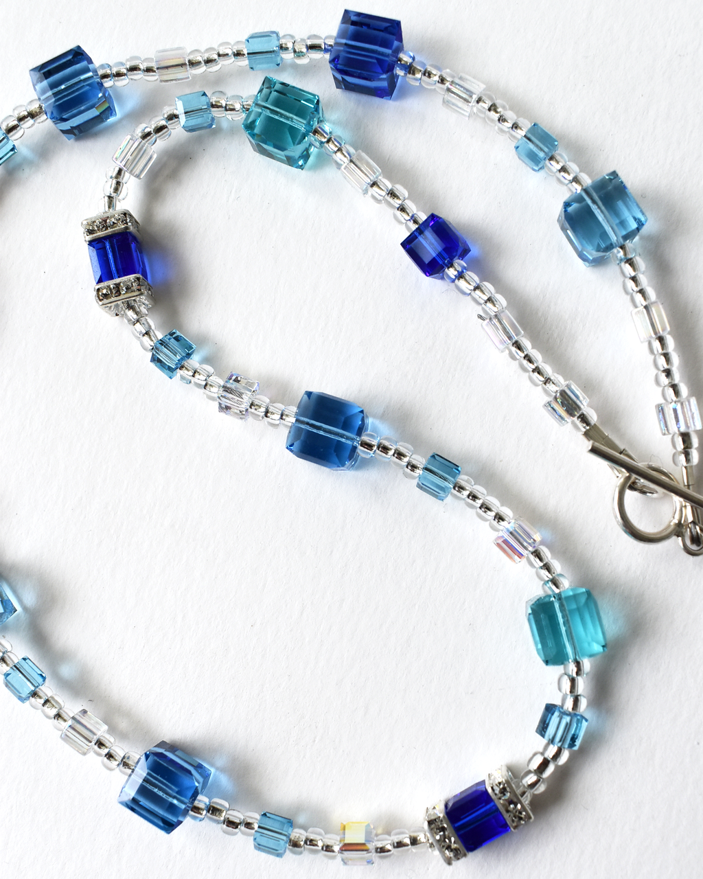 'Blue Cubes' Glass Crystal Necklace