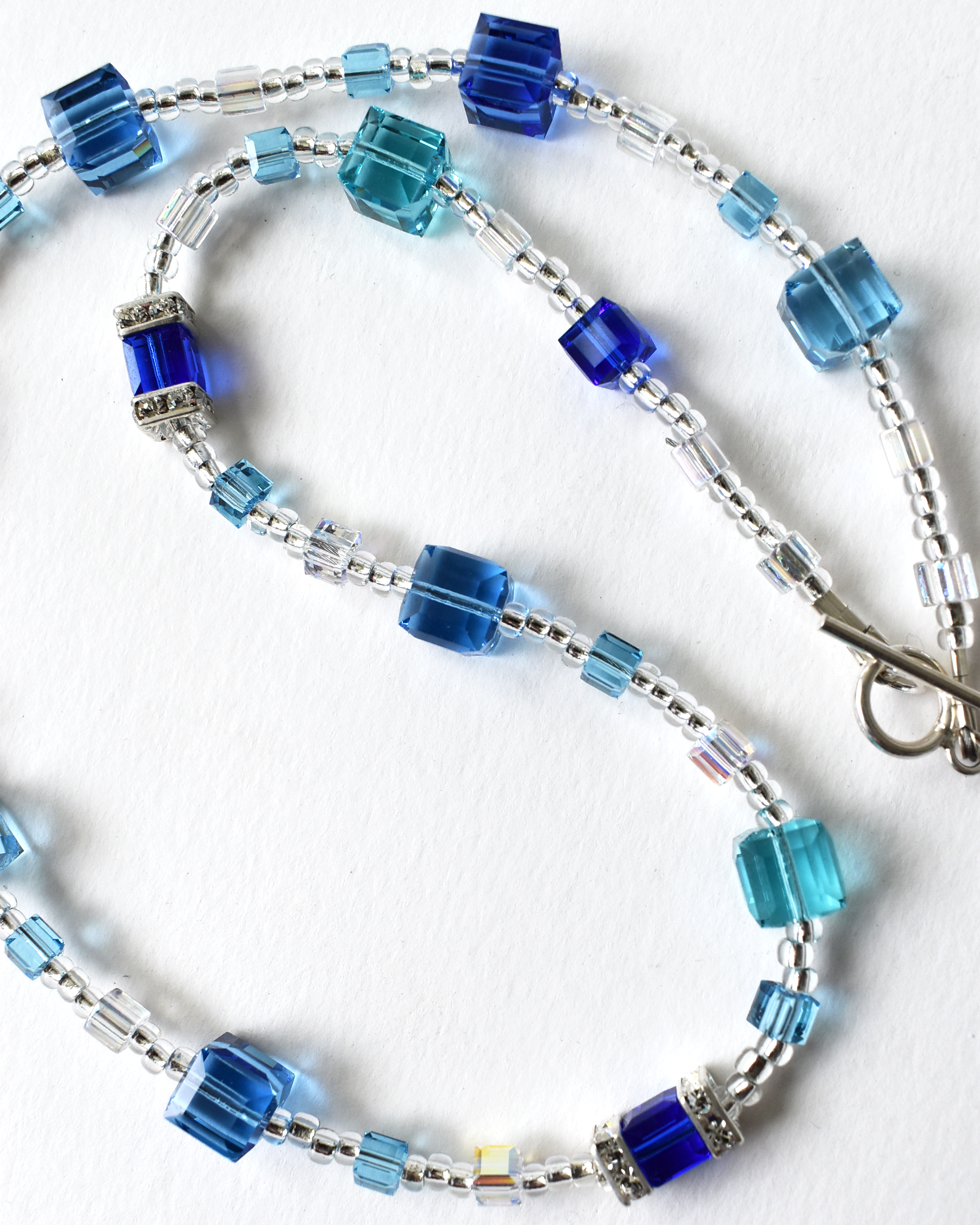 'Blue Cubes' Glass Crystal Necklace